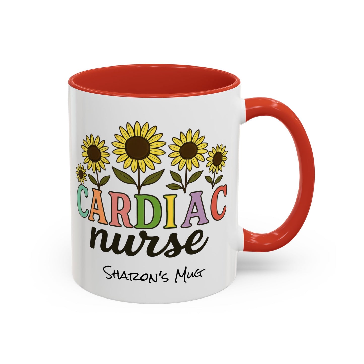 Cardiac Nurse Sunflower Accent Coffee Mug, CVICU Nurse Mug, Cardiac Nursing Grad Gift, Cardiac ICU Nurse, Cardiology RN NP