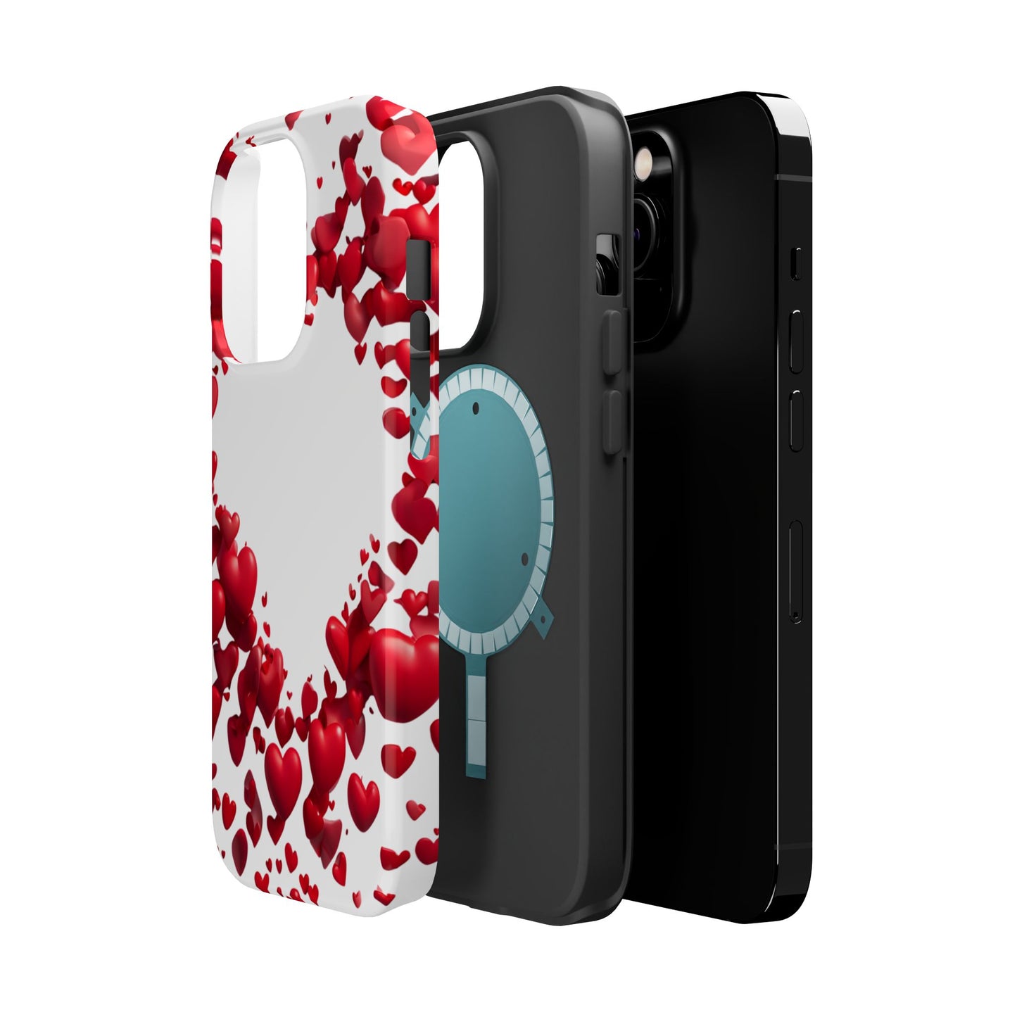 Heart-Shaped Heart Motif Magnetic Tough iPhone Case, Love Themed Phone Cover, Valentine's Day Gift,  Romantic Phone Case