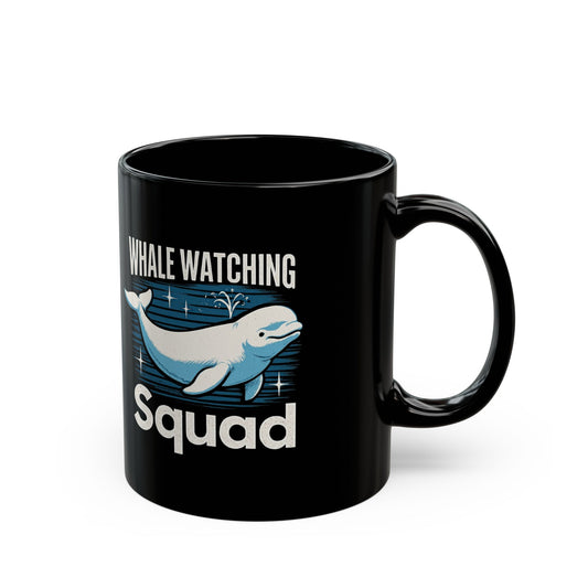 Whale Squad Black Mug, Personalized Whale Watching, Whale Mug, Ocean Lovers Gift, Nantucket Whales, Alaskan Cruise