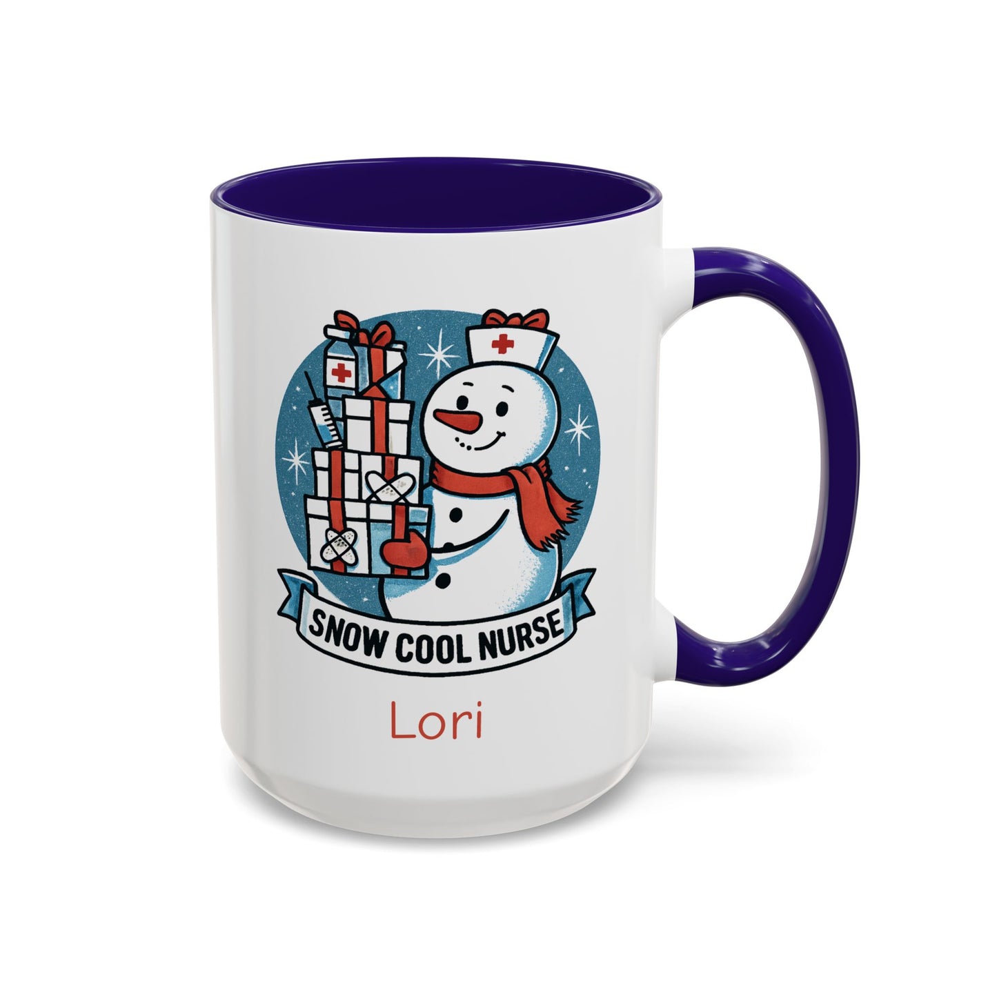 Personalized Snowman Nurse Mugs with festive designs and custom names, perfect holiday gift for nurses.