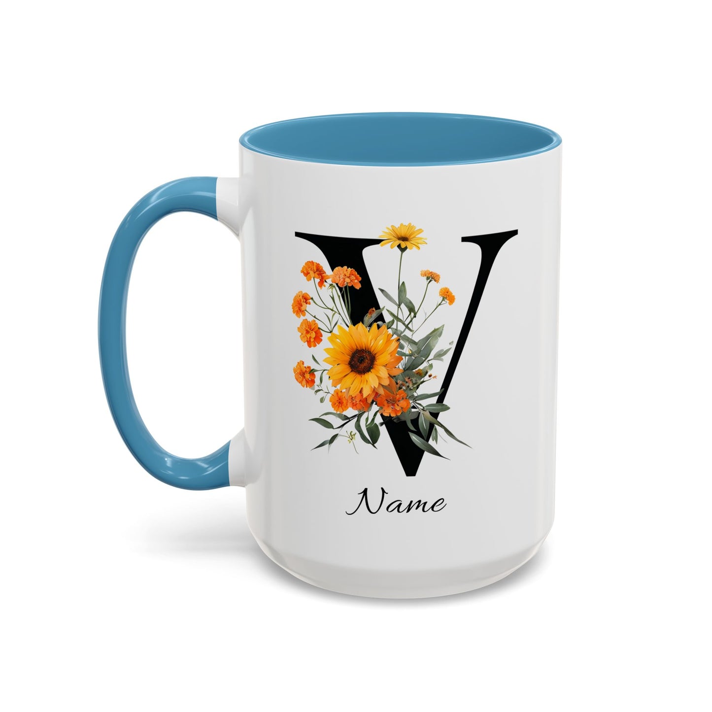 Personalized Floral Monogram - Letter V - Elegant Accent Coffee Mug – Personalized Mothers Day Gift