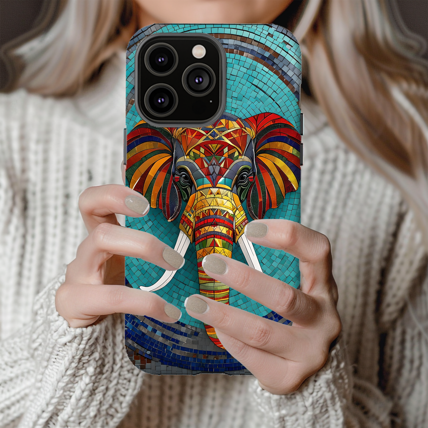 Artistic Elephant Phone Case, Elephant Case, Trendy iPhone Case, Elephant Lover Gift, Unique iPhone Case, Mosaic Design