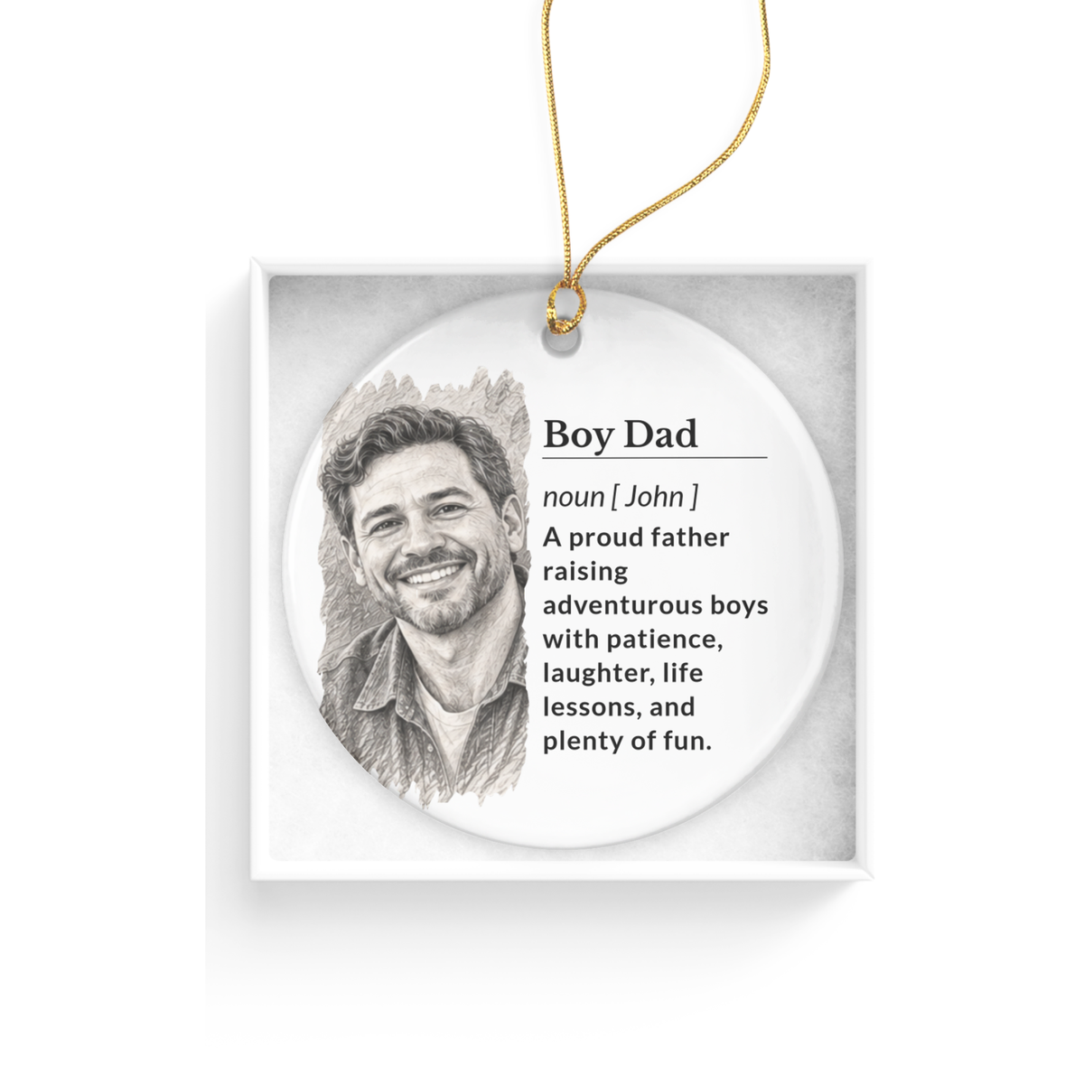 Personalized Boy Dad Ornament, Custom Ornament, Family Ornament, Ceramic Ornament, Stocking Stuffer, Name Ornament, Unique Ornament
