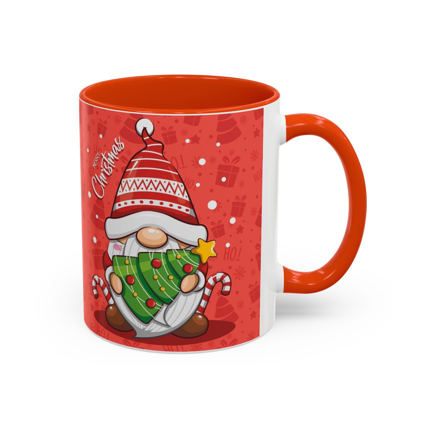 Christmas Tree Gnome, Red Christmas Gnome Mug with Tree and Candy Canes, Festive Holiday Coffee Cup, Cute Gnome Lover Gift, Winter Cocoa Mug, Christmas Kitchen Decor