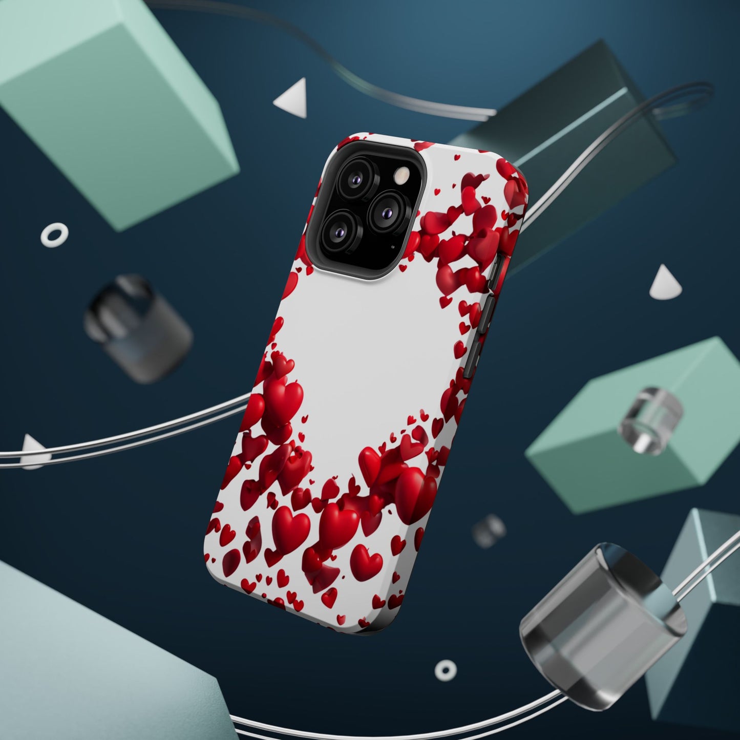 Heart-Shaped Heart Motif Magnetic Tough iPhone Case, Love Themed Phone Cover, Valentine's Day Gift,  Romantic Phone Case