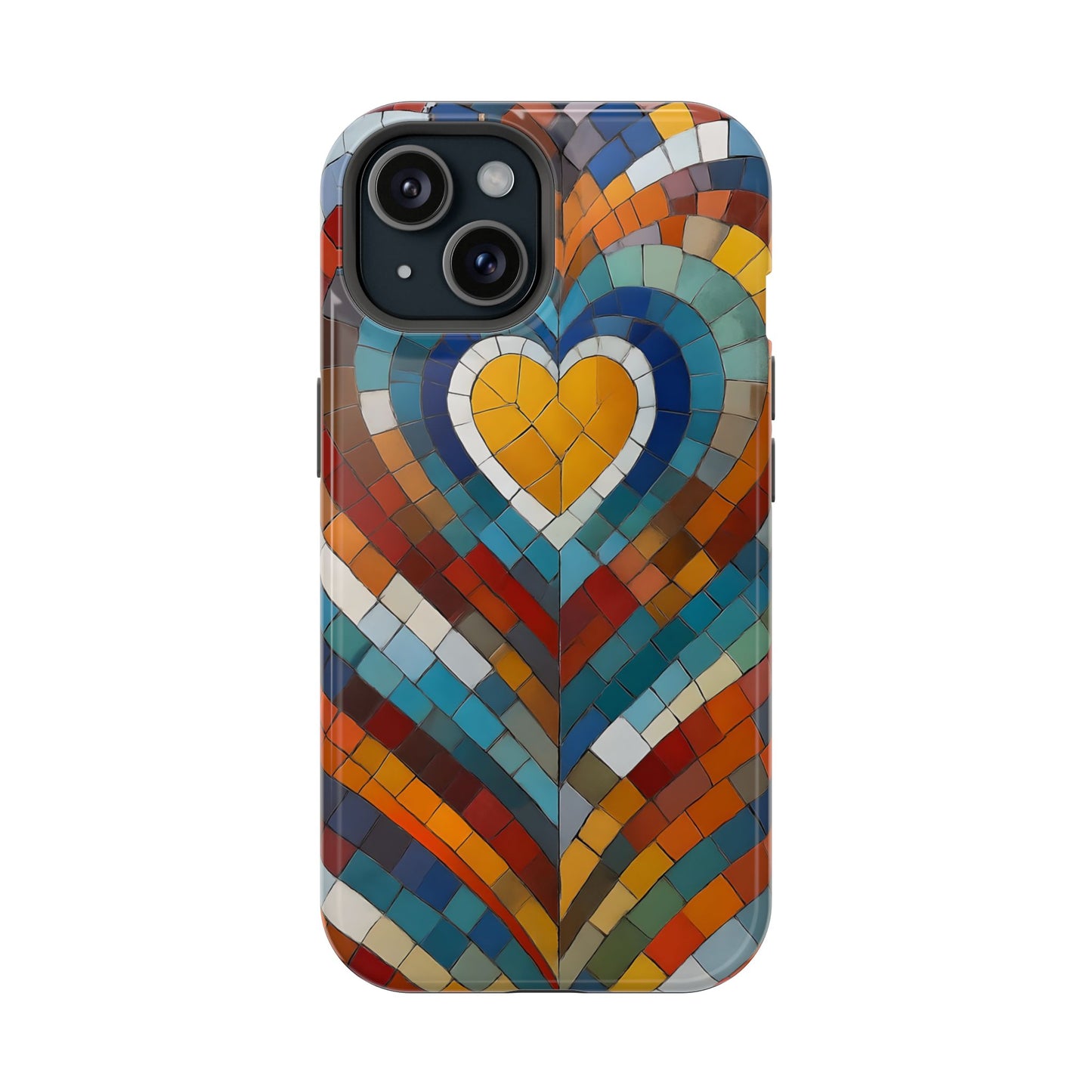 Magnetic Heart Mosaic iPhone Case, Faux Stained Glass, Trendy Phone Cover, Artistic Phone Case, Wireless Charging