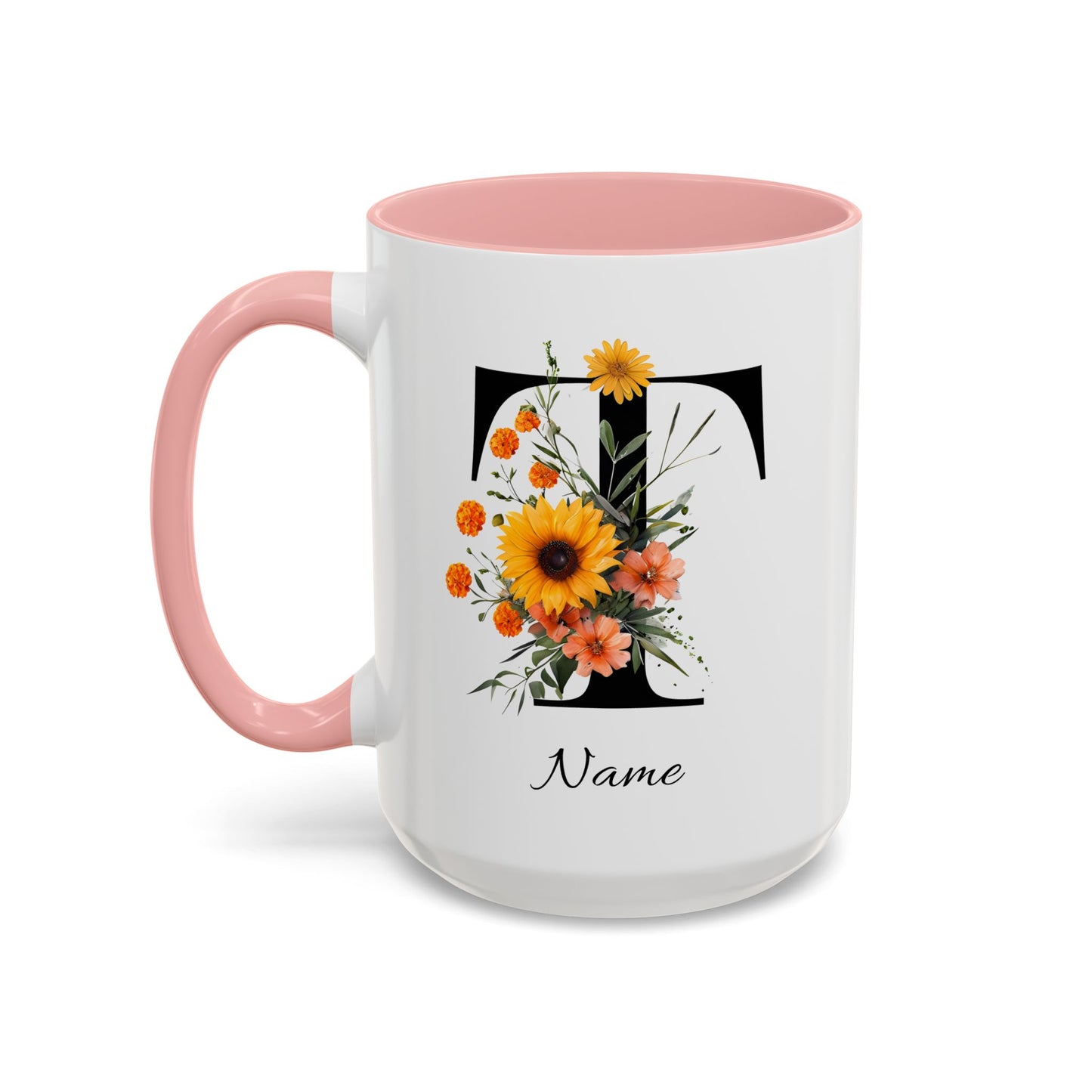 Personalized Floral Monogram - Letter T - Elegant Accent Coffee Mug – Personalized Mothers Day Gift