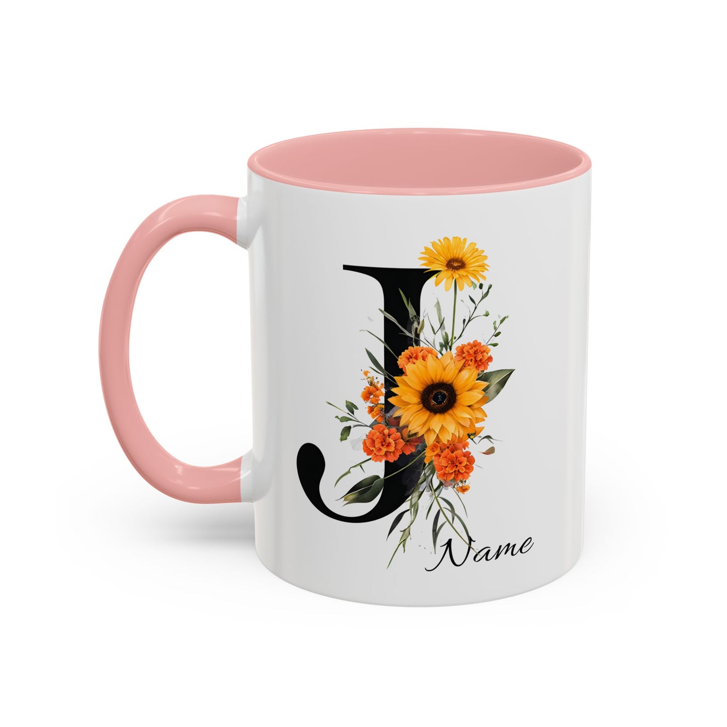 Personalized Floral Monogram - Letter J - Elegant Accent Coffee Mug – Personalized Mothers Day Gift