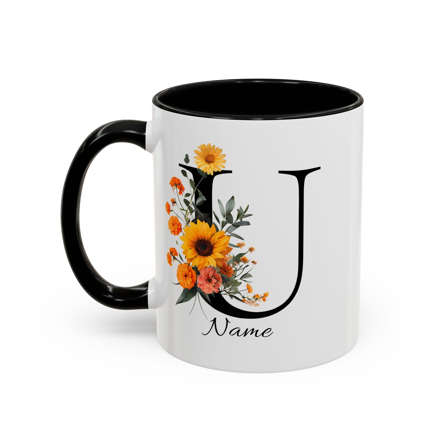 Personalized Floral Monogram - Letter U - Elegant Accent Coffee Mug – Personalized Mothers Day Gift