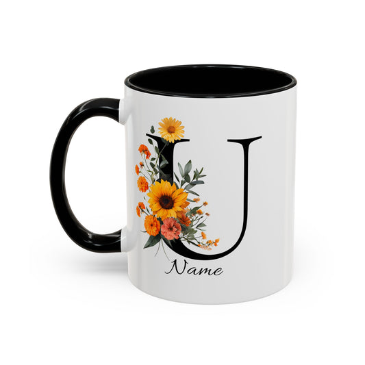 Personalized Floral Monogram - Letter U - Elegant Accent Coffee Mug – Personalized Mothers Day Gift