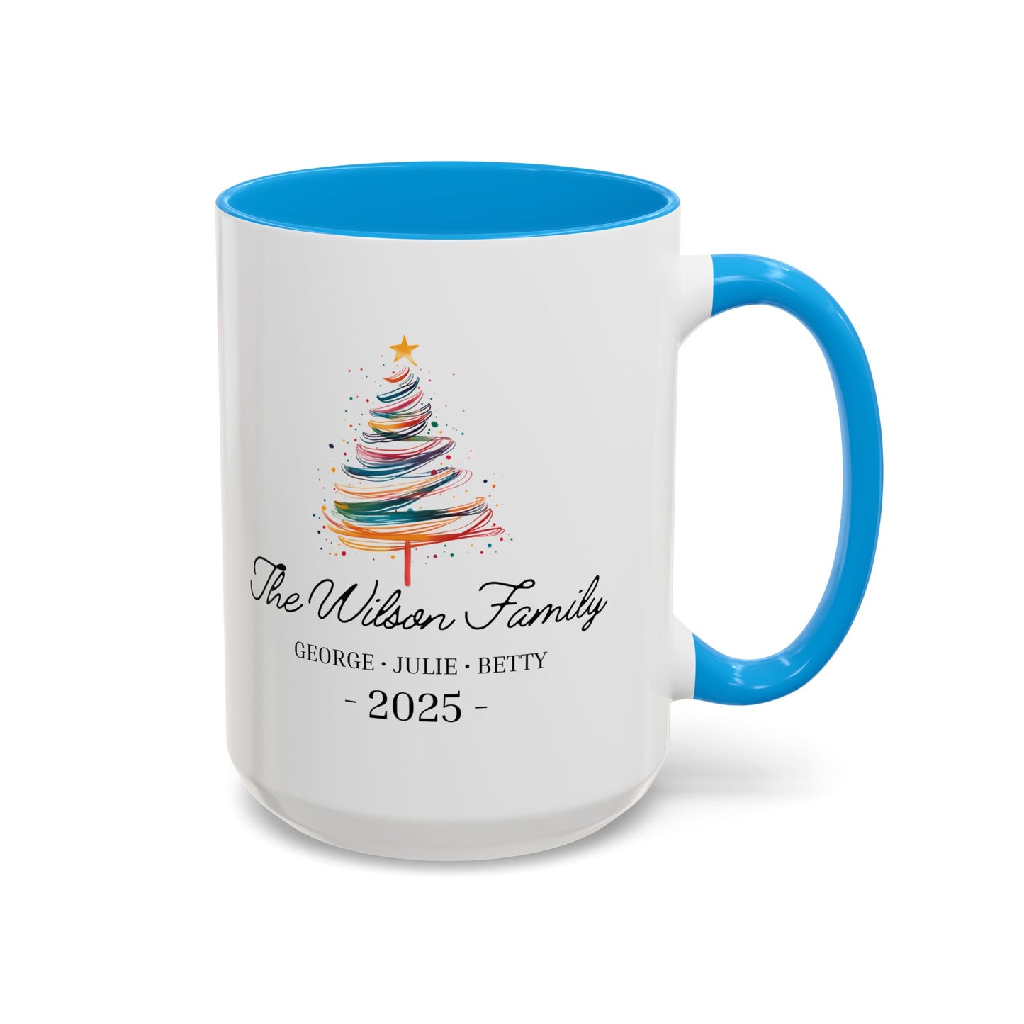 Personalized Family Christmas Mug, Custom Family Name Holiday Coffee Cup 2025, Colorful Christmas Tree Mug, Family Christmas Gift