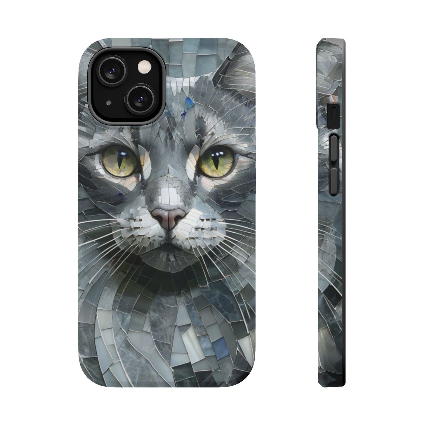 Stylish Cat Mosaic Magnetic iPhone Case, Black Cat Phone Case, Cute Cat Phone Case, Shockproof Case, Cat iPhone Case