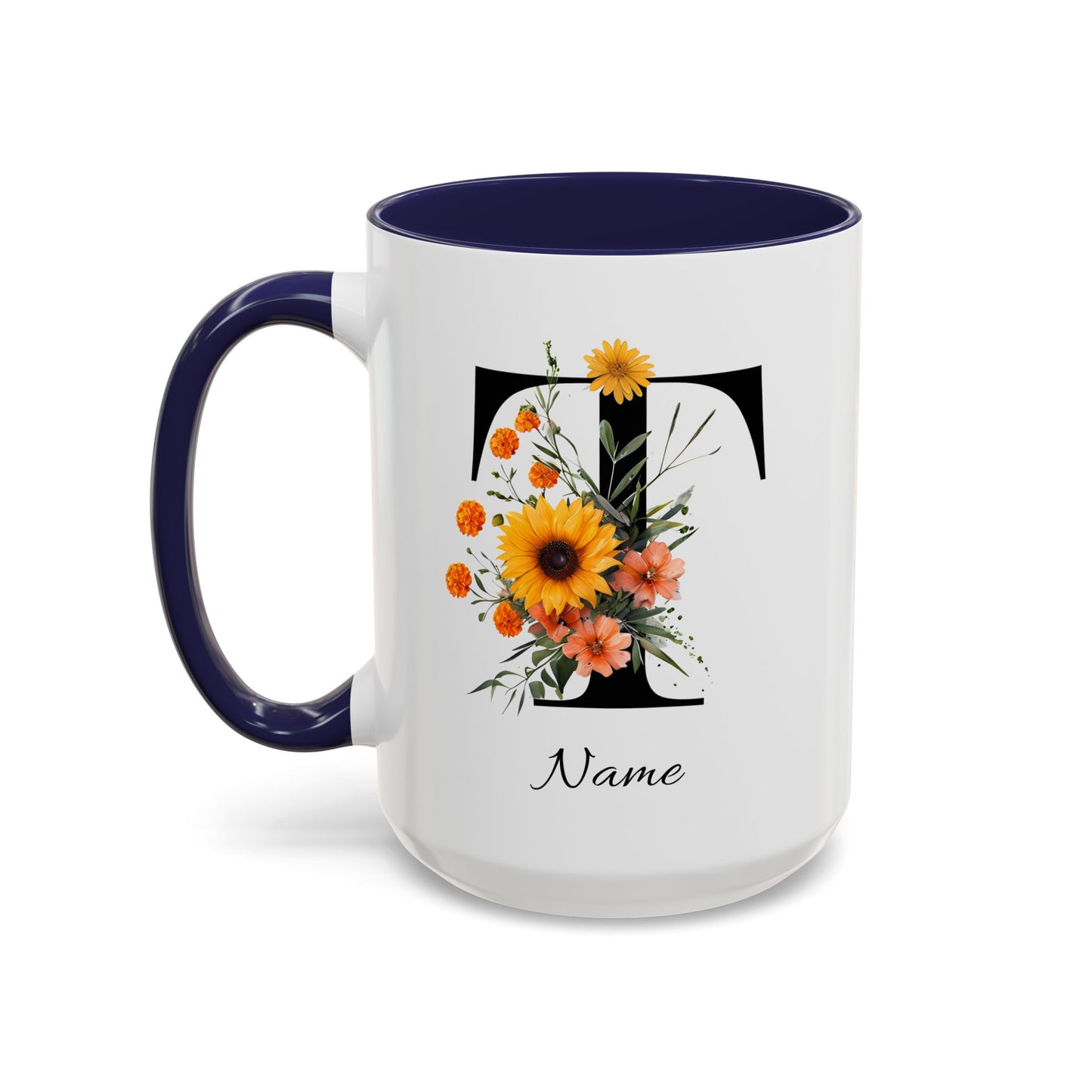 Personalized Floral Monogram - Letter T - Elegant Accent Coffee Mug – Personalized Mothers Day Gift