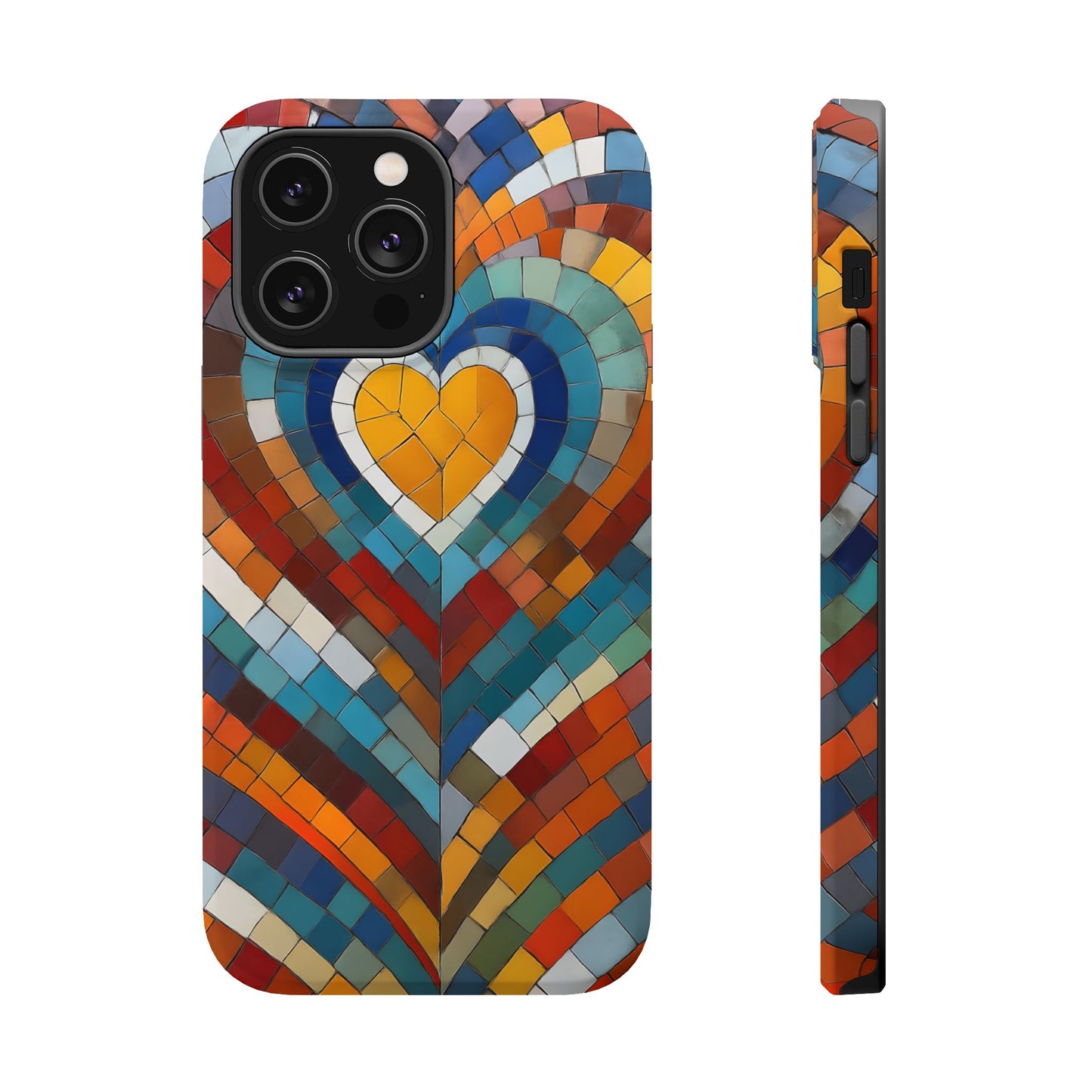 Magnetic Heart Mosaic iPhone Case, Faux Stained Glass, Trendy Phone Cover, Artistic Phone Case, Wireless Charging
