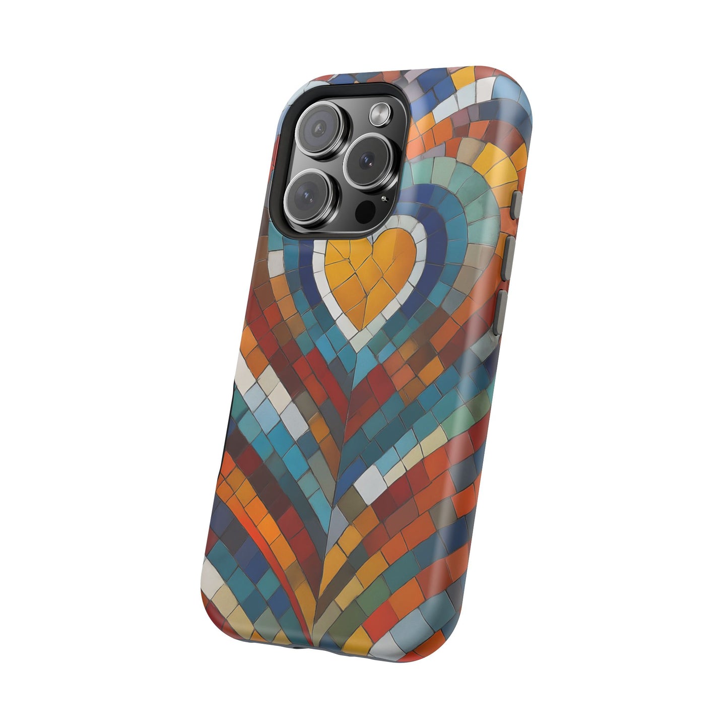 Magnetic Heart Mosaic iPhone Case, Faux Stained Glass, Trendy Phone Cover, Artistic Phone Case, Wireless Charging