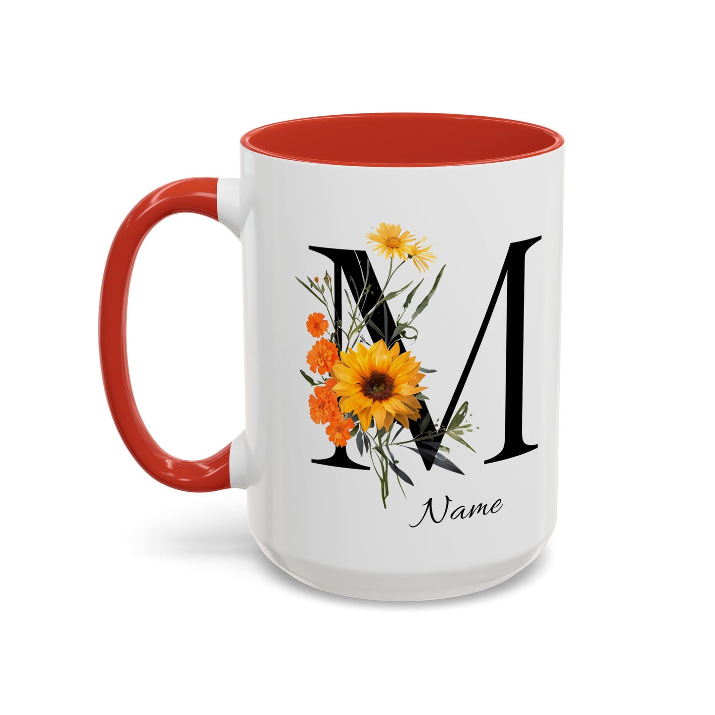 Personalized Floral Monogram - Letter M - Elegant Accent Coffee Mug – Personalized Mothers Day Gift