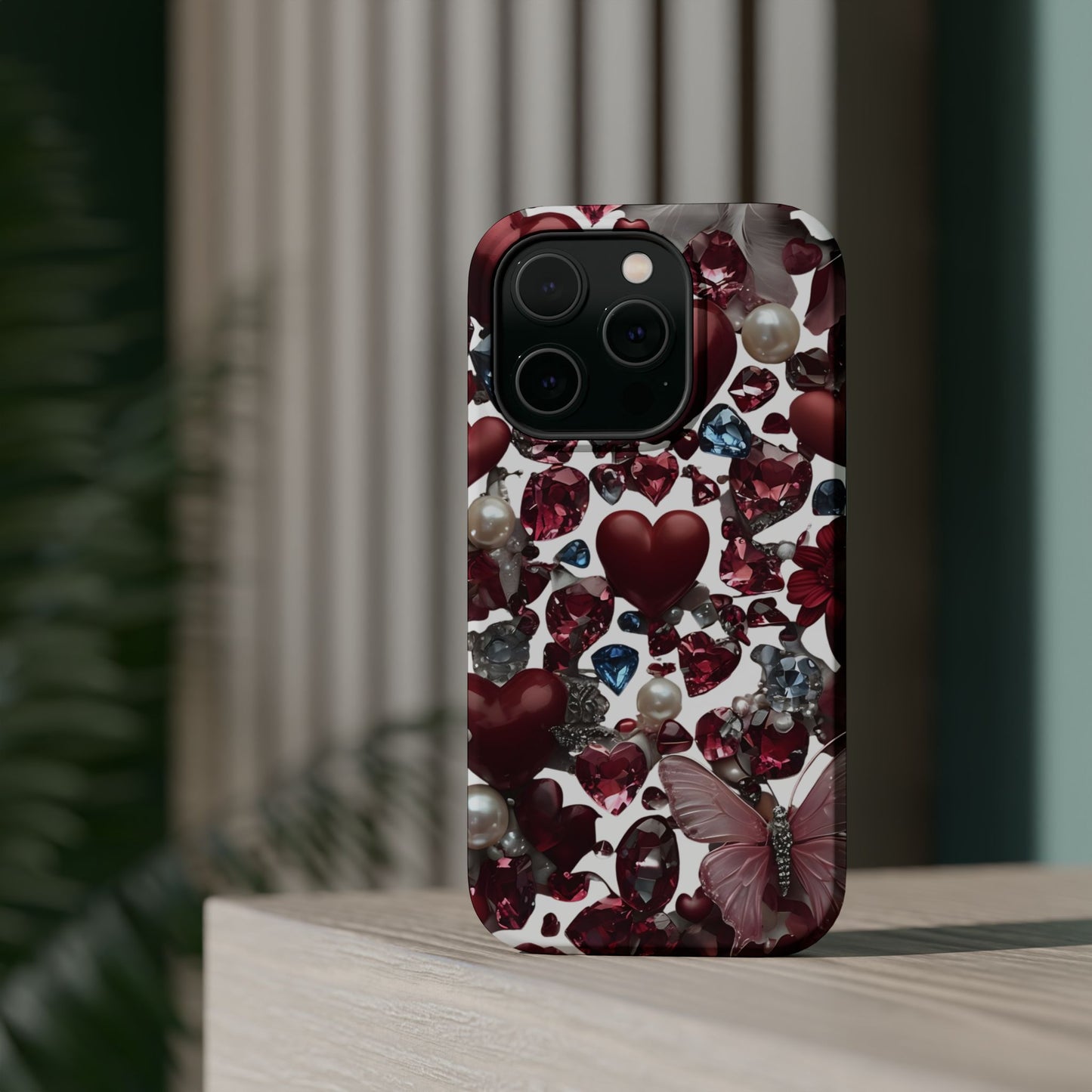Romantic Floral Hearts Magnetic Tough iPhone Case -  Durable Phone Case for Gifts, Valentine's Day, Birthday, Anniversary, Cute Accessories