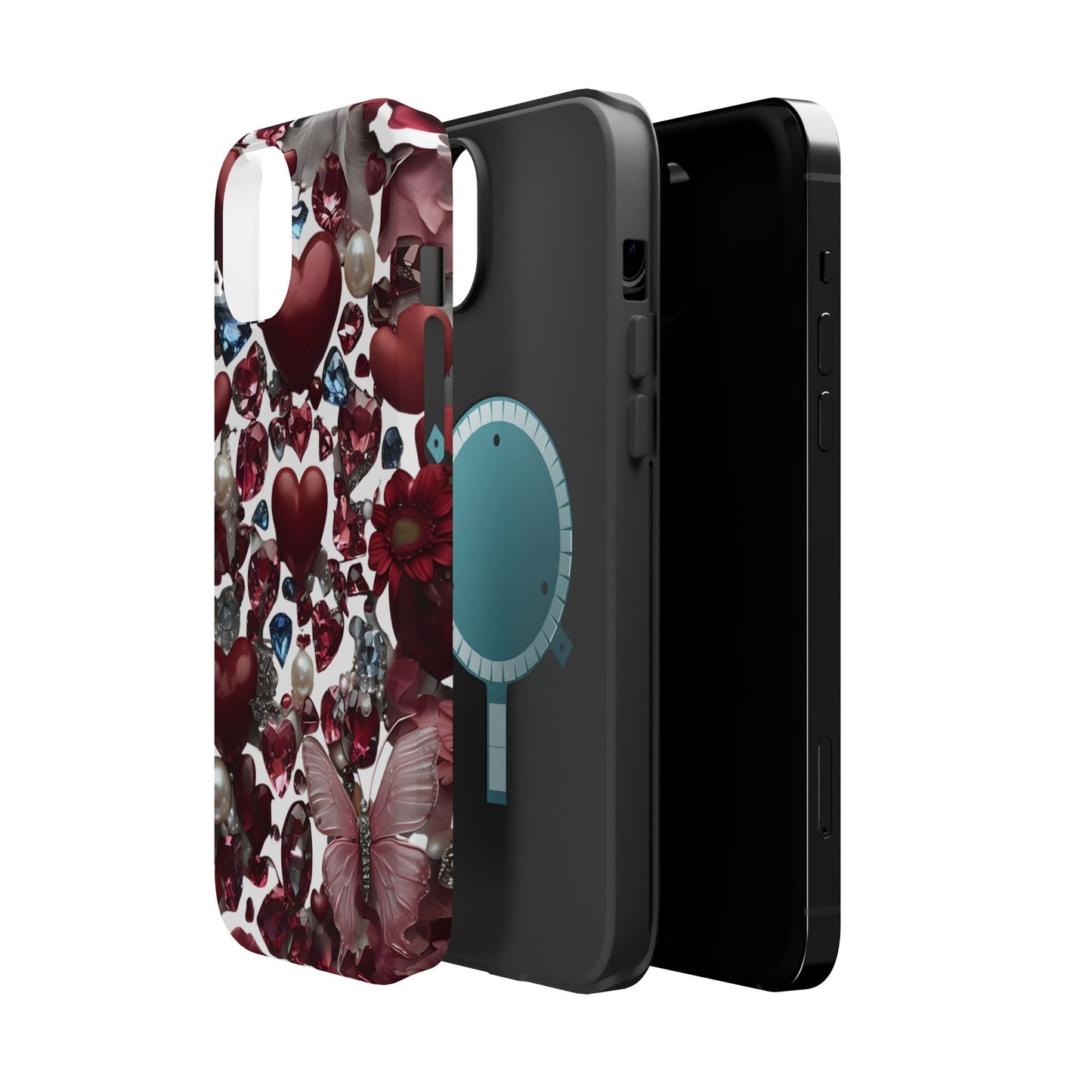 Romantic Floral Hearts Magnetic Tough iPhone Case -  Durable Phone Case for Gifts, Valentine's Day, Birthday, Anniversary, Cute Accessories