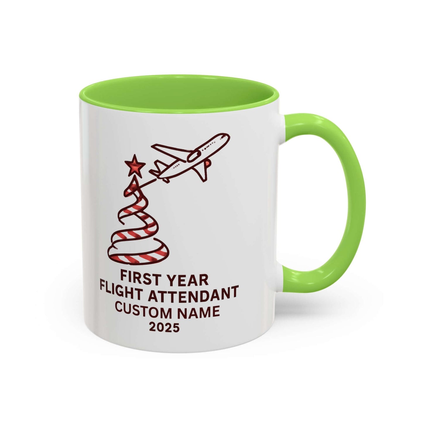 Custom first year flight attendant mugs with festive design, perfect for holiday keepsakes in aviation.