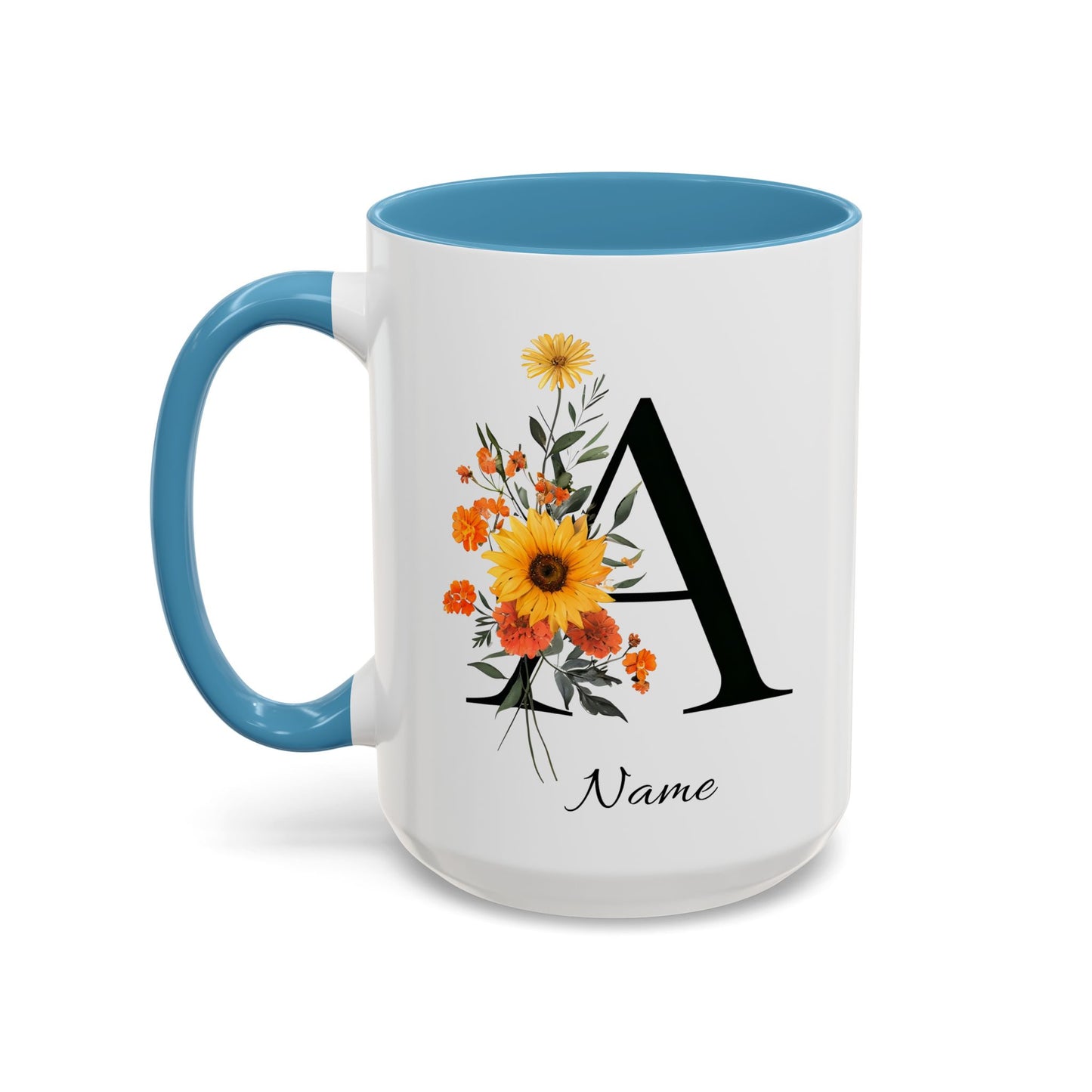 Personalized Floral Monogram Mug Letter A, 11oz & 15oz Personalized Mugs, Monogrammed Mug, Godparent Gift, Gifts Under 50
