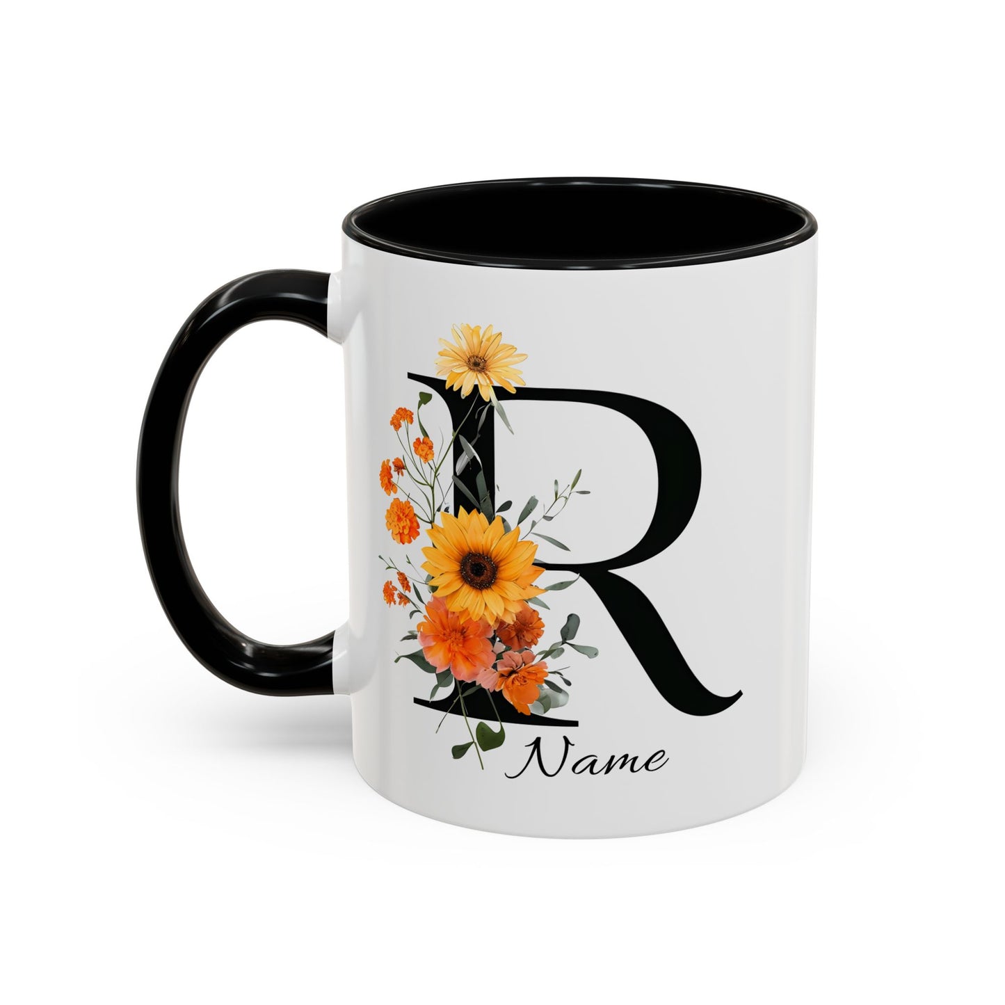 Personalized Floral Monogram - Letter R - Elegant Accent Coffee Mug – Personalized Mothers Day Gift