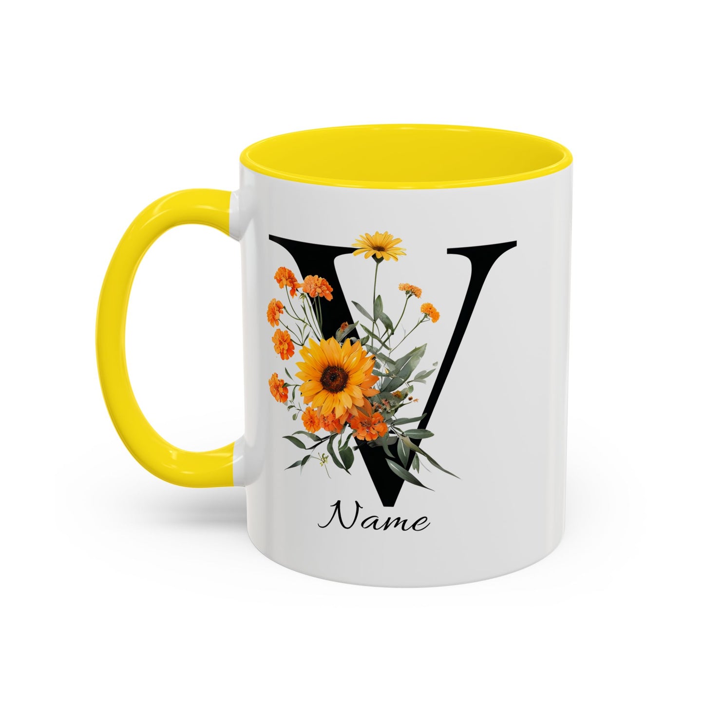 Personalized Floral Monogram - Letter V - Elegant Accent Coffee Mug – Personalized Mothers Day Gift