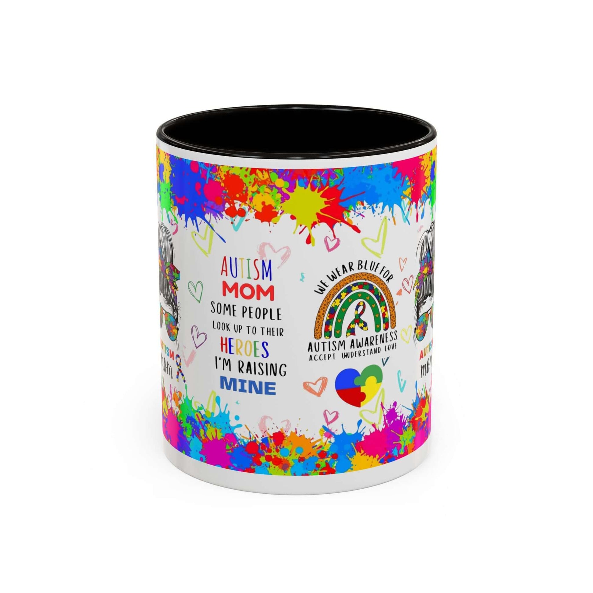 Colorful Autism Mom Mug featuring vibrant neurodiversity designs and heartfelt quotes about raising autistic children.
