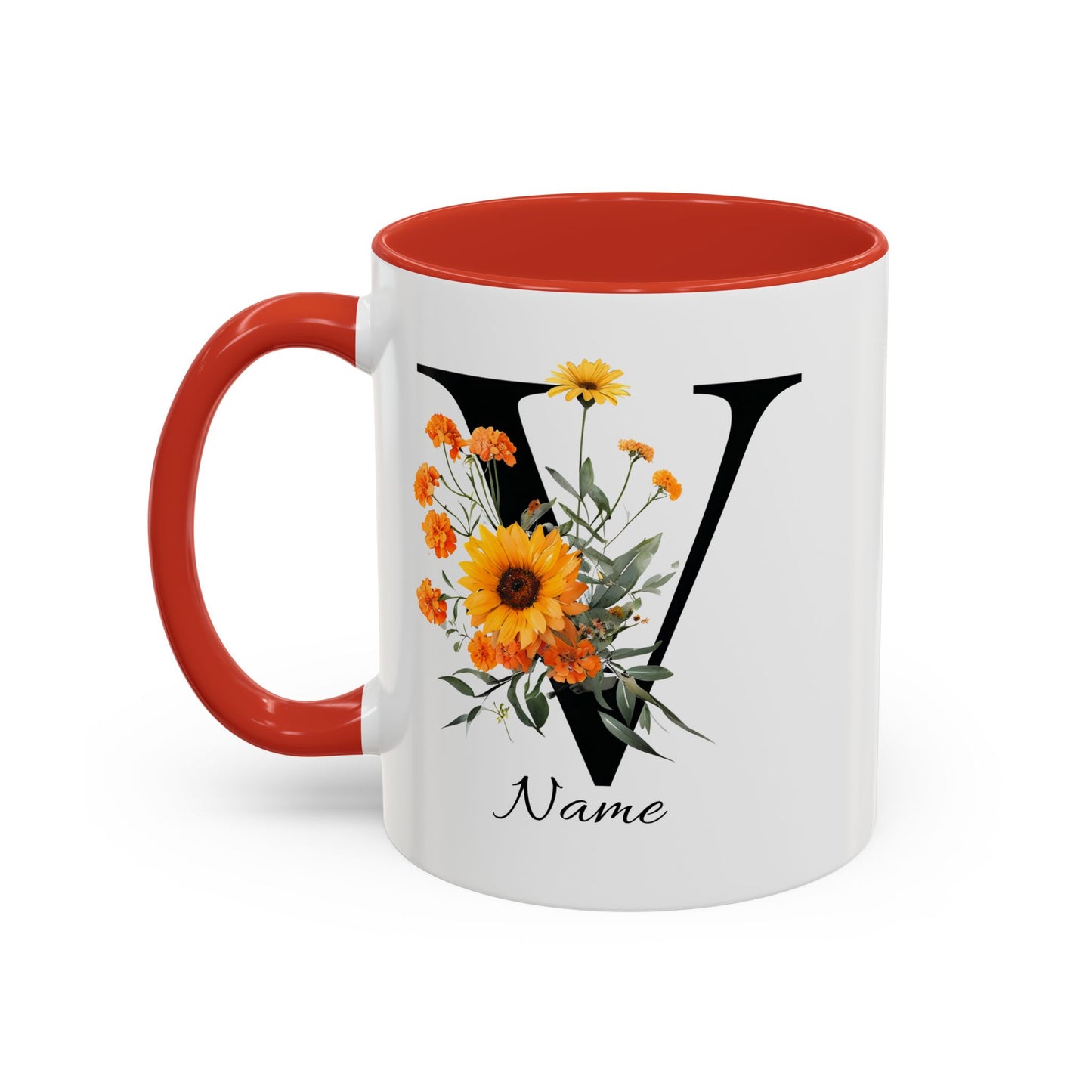Personalized Floral Monogram - Letter V - Elegant Accent Coffee Mug – Personalized Mothers Day Gift