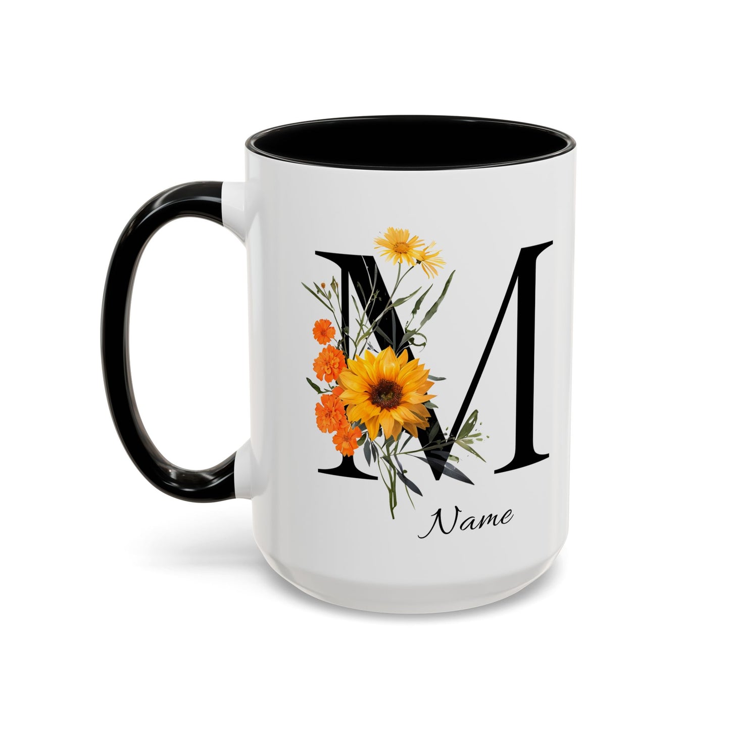 Personalized Floral Monogram - Letter M - Elegant Accent Coffee Mug – Personalized Mothers Day Gift