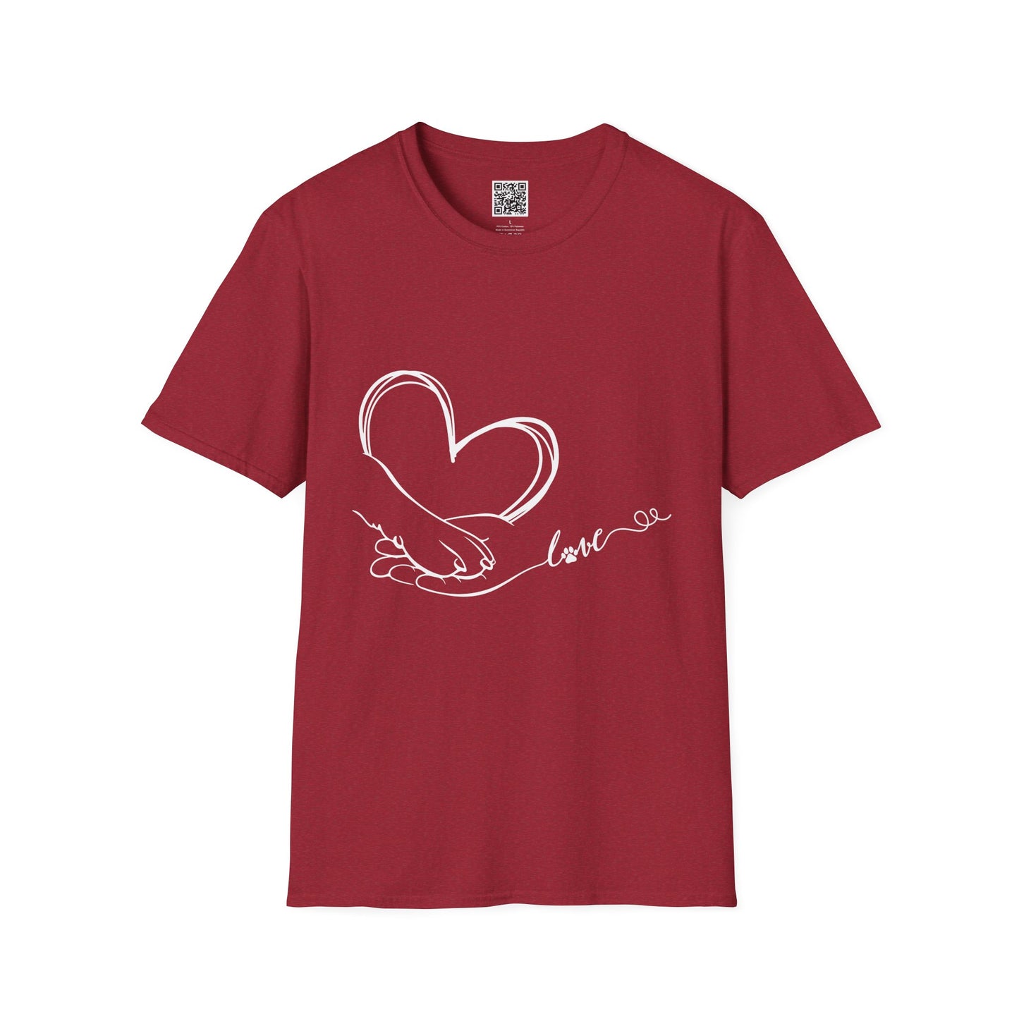 Paw in Hand Love Unisex Softstyle T-Shirt - Hand-Drawn Love Design