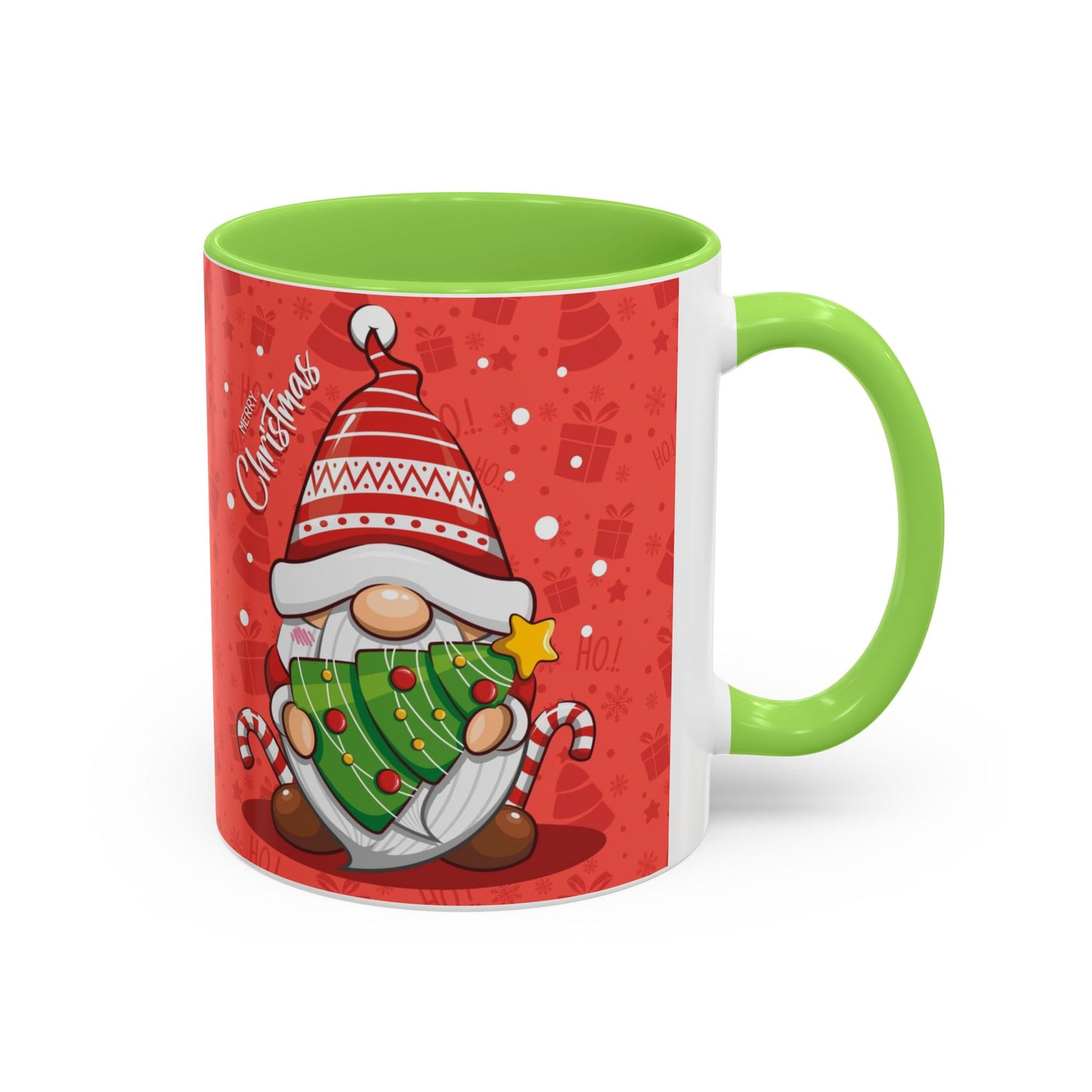 Christmas Tree Gnome, Red Christmas Gnome Mug with Tree and Candy Canes, Festive Holiday Coffee Cup, Cute Gnome Lover Gift, Winter Cocoa Mug, Christmas Kitchen Decor