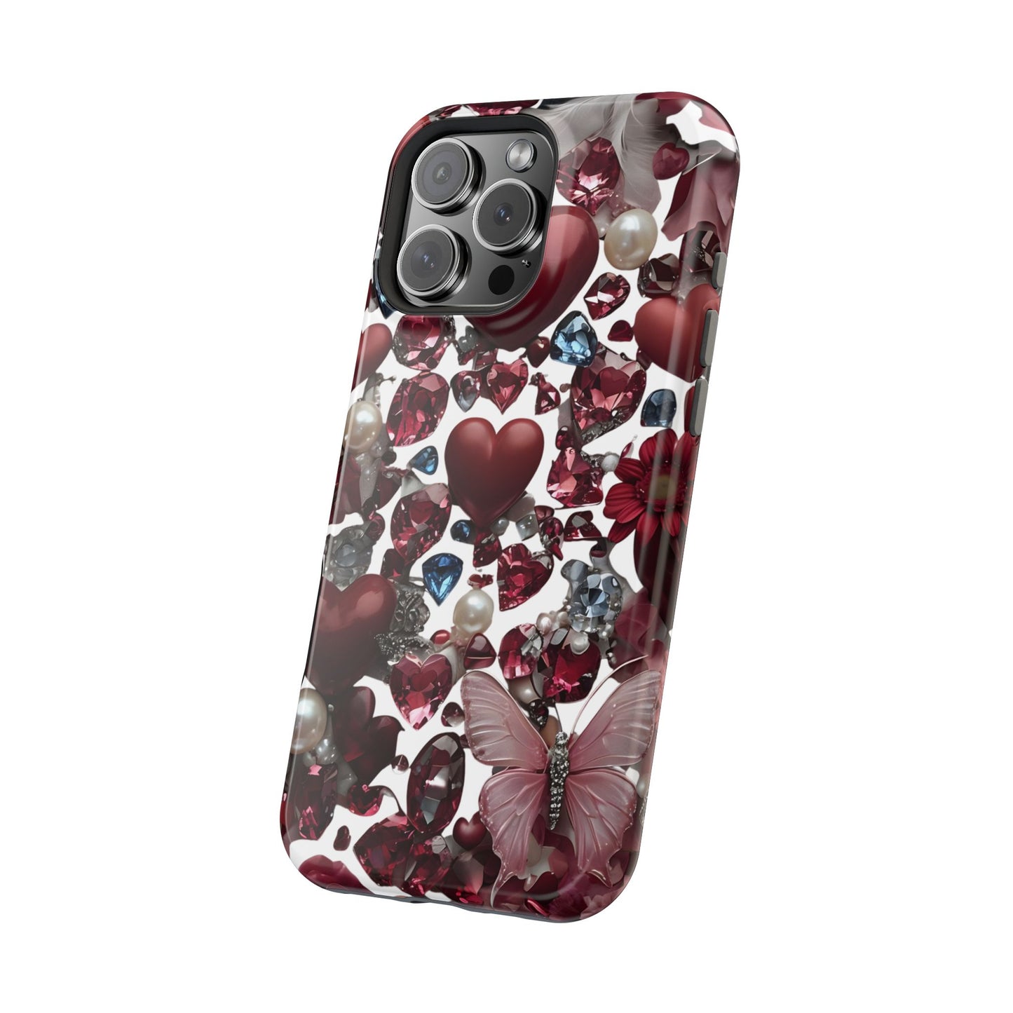 Romantic Floral Hearts Magnetic Tough iPhone Case -  Durable Phone Case for Gifts, Valentine's Day, Birthday, Anniversary, Cute Accessories
