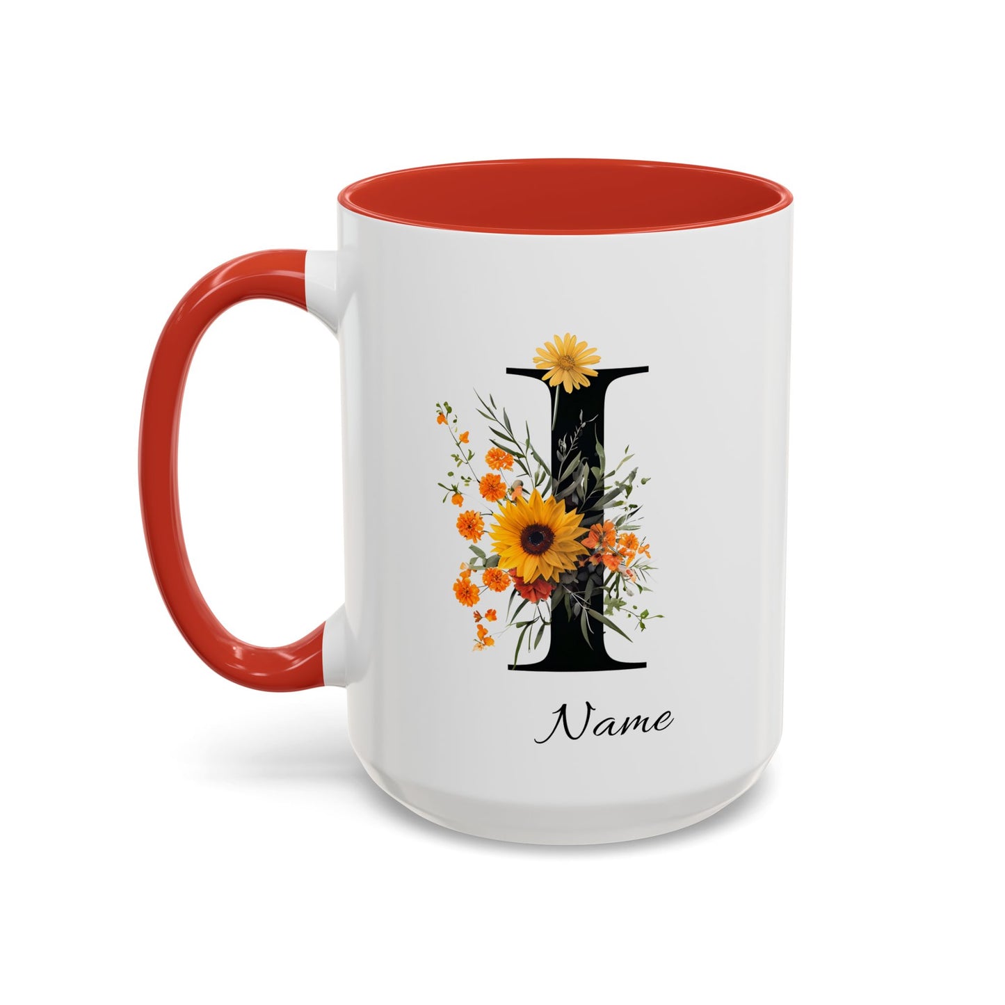 Personalized Floral Monogram - Letter I - Elegant Accent Coffee Mug – Personalized Mothers Day Gift