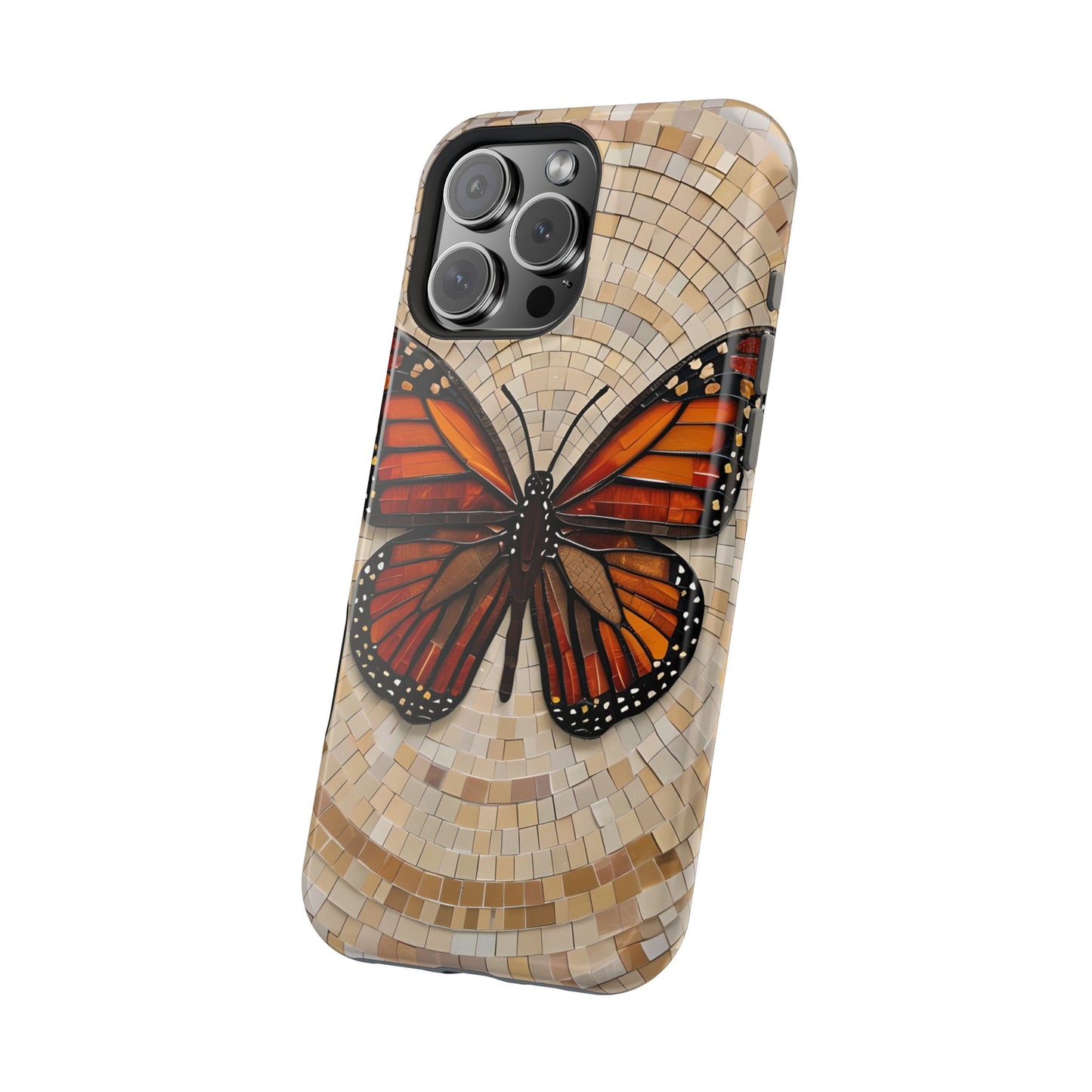 Monarch Butterfly Mosaic iPhone Case, Orange Butterfly Case, Artistic Phone Cover, Trendy iPhone Case, Wireless Charging Cover
