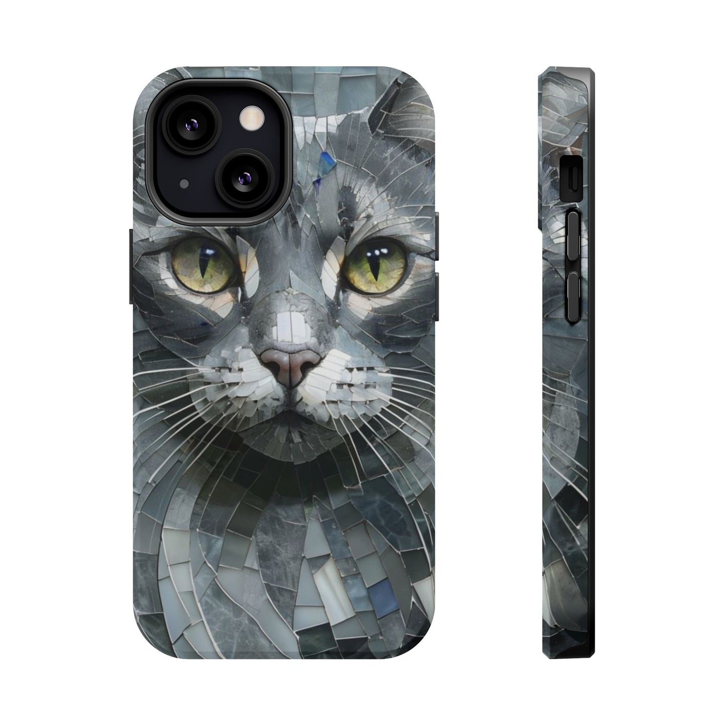 Stylish Cat Mosaic Magnetic iPhone Case, Black Cat Phone Case, Cute Cat Phone Case, Shockproof Case, Cat iPhone Case