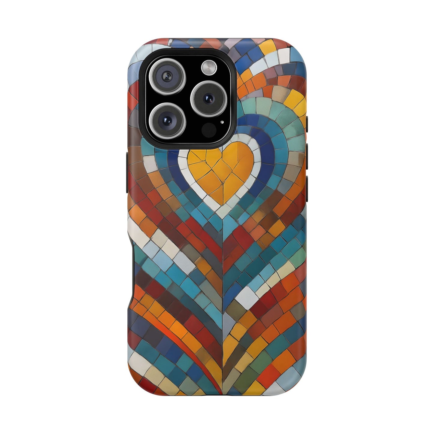 Magnetic Heart Mosaic iPhone Case, Faux Stained Glass, Trendy Phone Cover, Artistic Phone Case, Wireless Charging