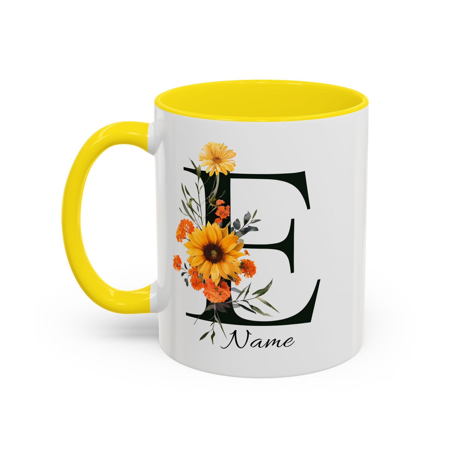 Personalized Floral Monogram Mug, Letter E Mug, Custom Text Mug, Bridesmaid Gift, God Mother Gift, Hangover Kit