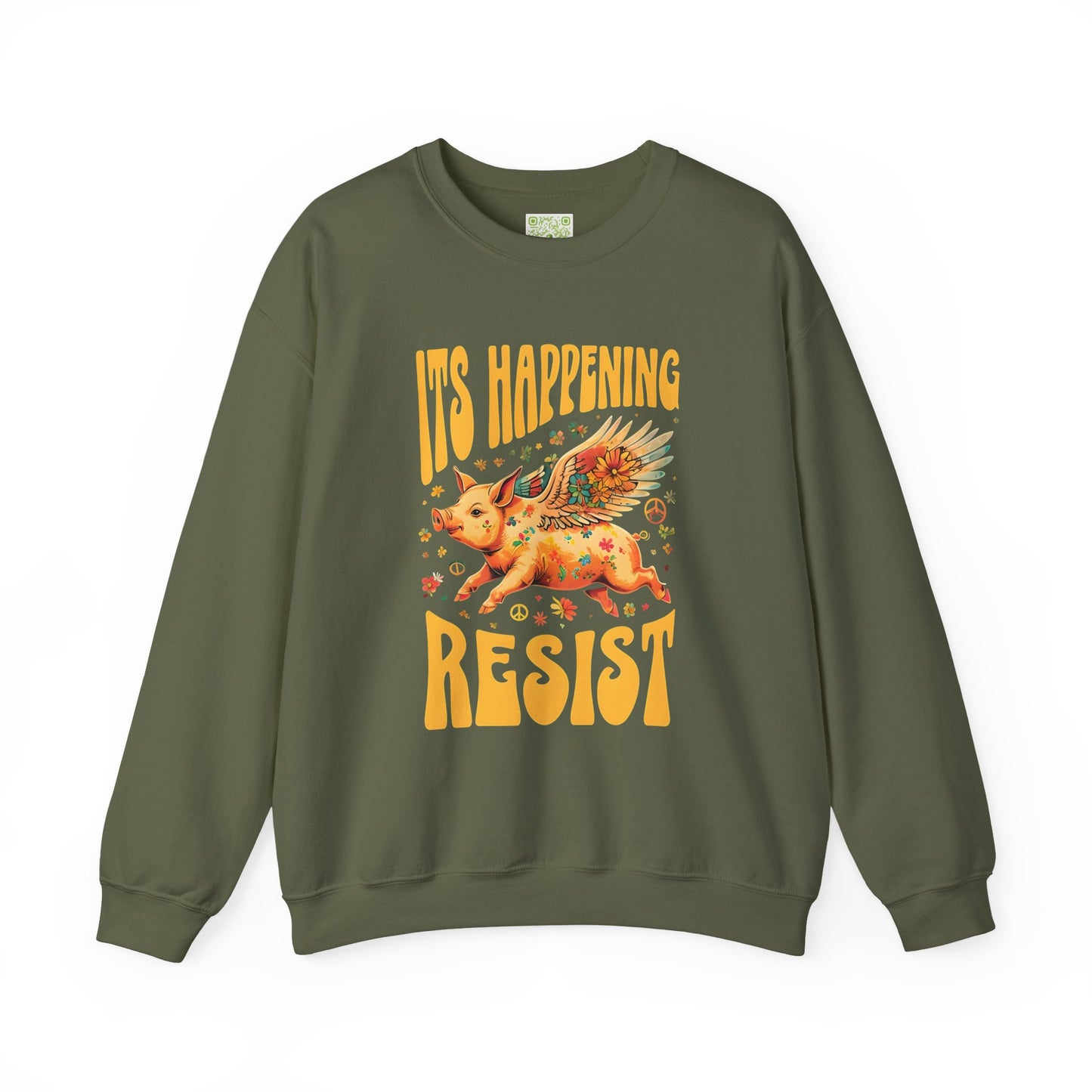 Pigs Fly  "It's Happening, Resist" Statement Crewneck Sweatshirt, Pig Lover Gift, When Pigs Fly Shirt, Flying Pig Sweatshirt
