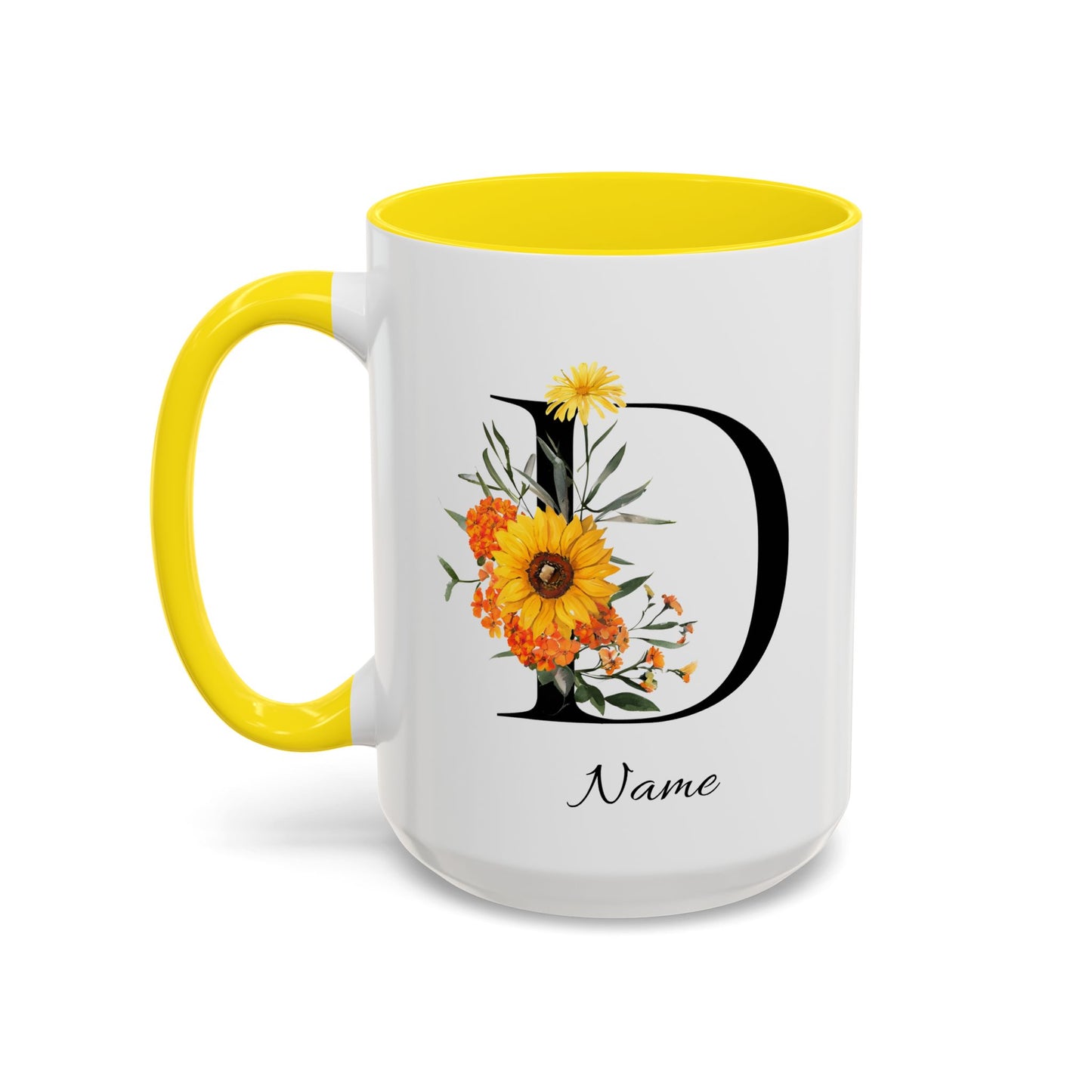 Personalized Floral Monogram, Letter D Mug, Initial Mug, Monogrammed Mug, Bridesmaid Gift, Custom Text Mug