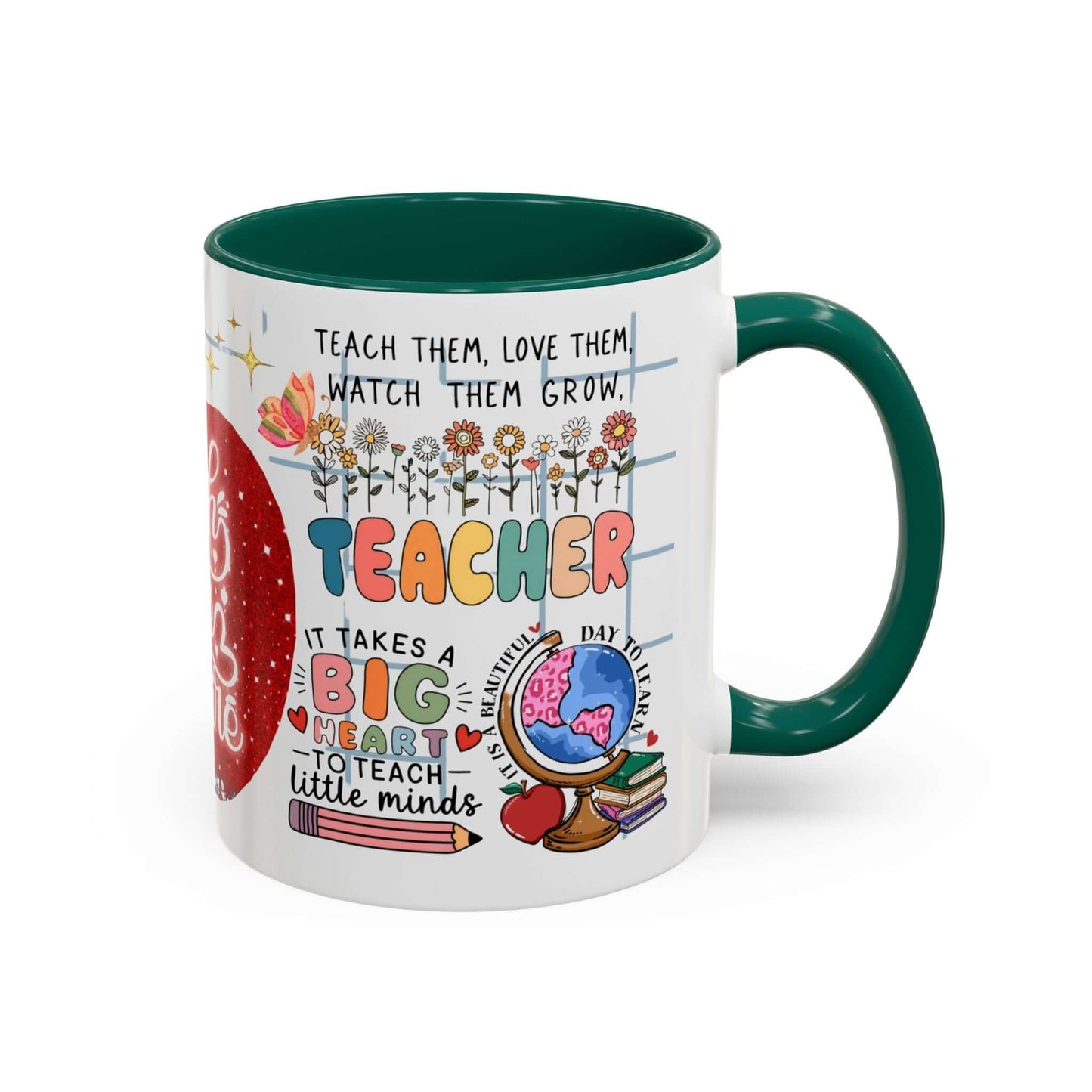 Colorful Teacher Appreciation Coffee Mug featuring inspiring quotes and illustrations, perfect gift for educators.