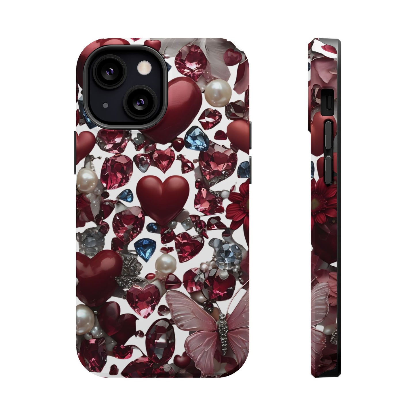 Romantic Floral Hearts Magnetic Tough iPhone Case -  Durable Phone Case for Gifts, Valentine's Day, Birthday, Anniversary, Cute Accessories