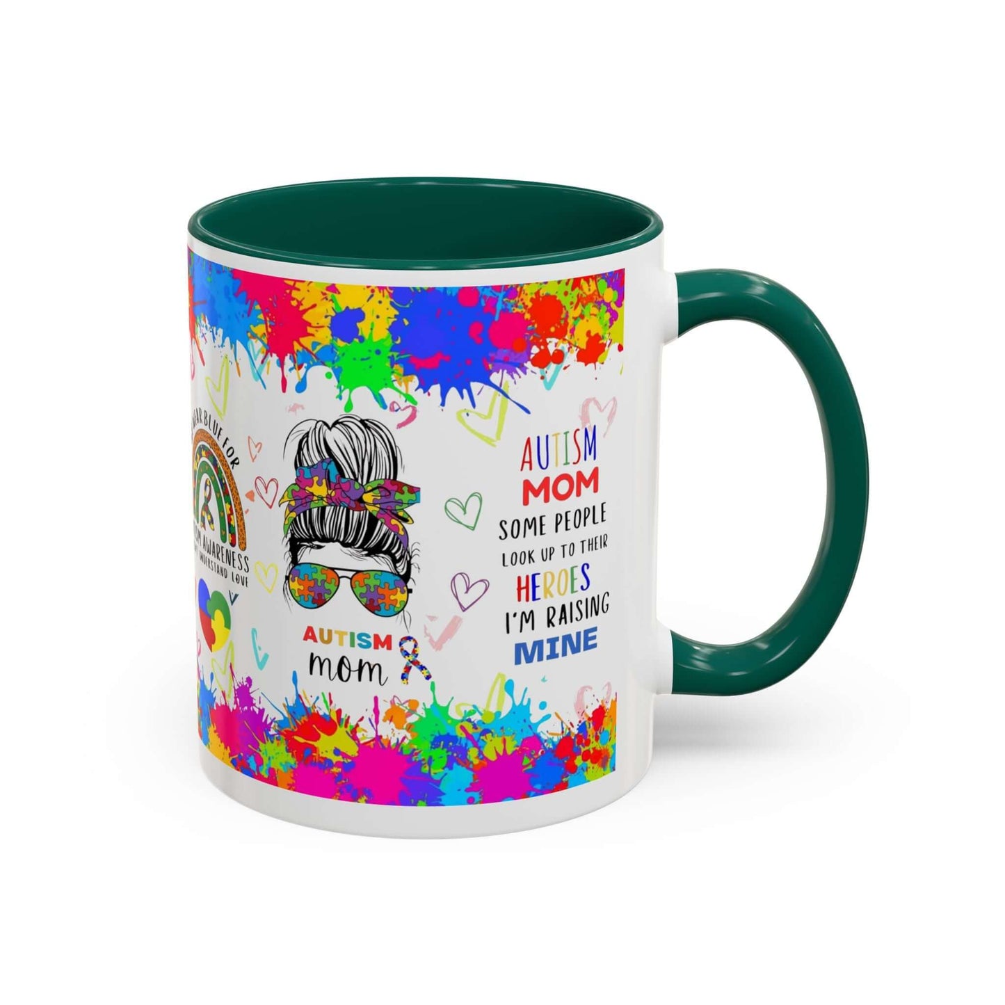 Colorful Autism Mom mug celebrating neurodiversity and pride, perfect gift for autism awareness.