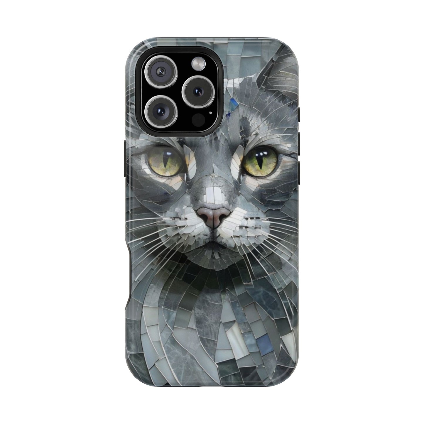 Stylish Cat Mosaic Magnetic iPhone Case, Black Cat Phone Case, Cute Cat Phone Case, Shockproof Case, Cat iPhone Case