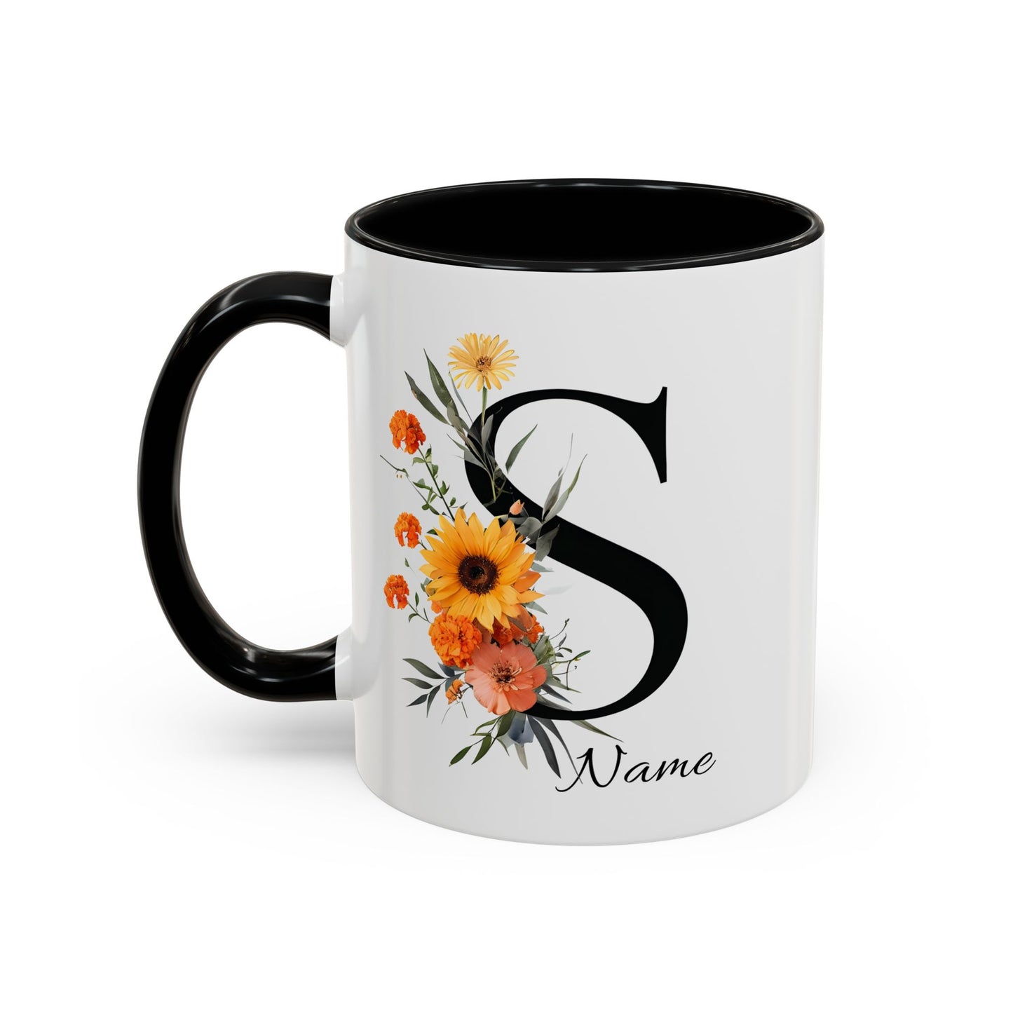 Personalized Floral Monogram - Letter S - Elegant Accent Coffee Mug – Personalized Mothers Day Gift