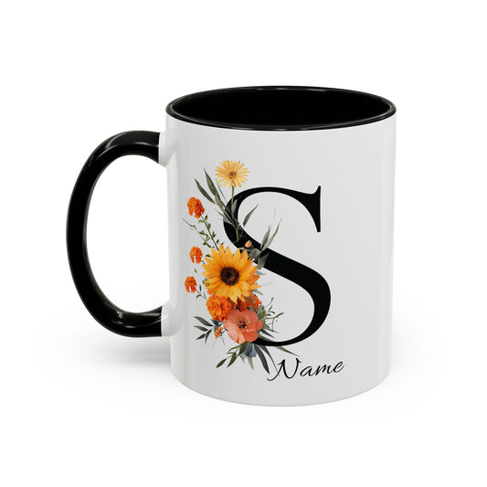 Personalized Floral Monogram - Letter S - Elegant Accent Coffee Mug – Personalized Mothers Day Gift