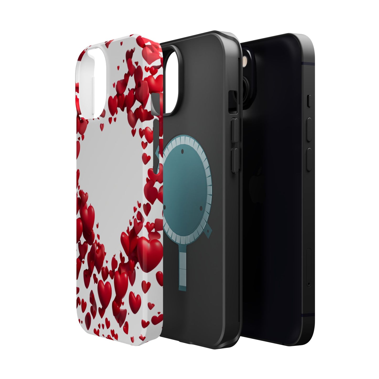 Heart-Shaped Heart Motif Magnetic Tough iPhone Case, Love Themed Phone Cover, Valentine's Day Gift,  Romantic Phone Case