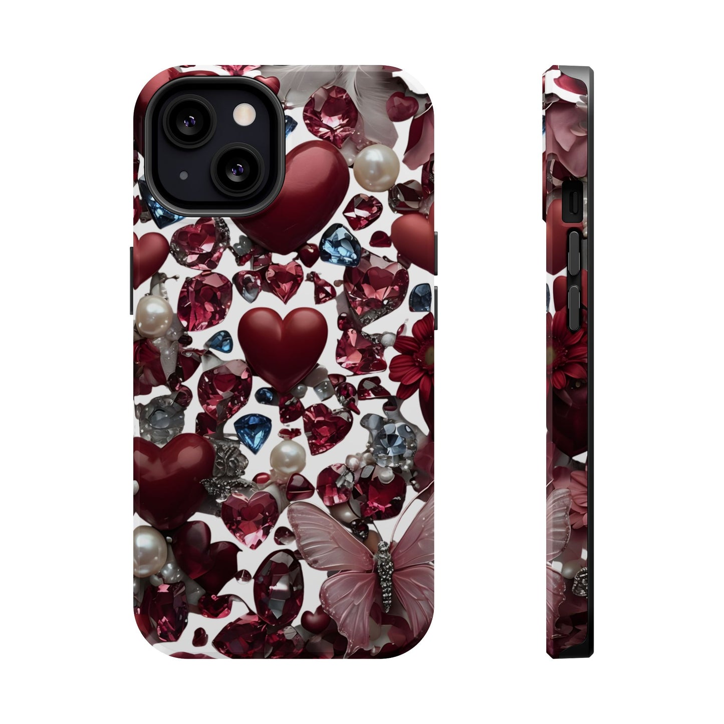 Romantic Floral Hearts Magnetic Tough iPhone Case -  Durable Phone Case for Gifts, Valentine's Day, Birthday, Anniversary, Cute Accessories