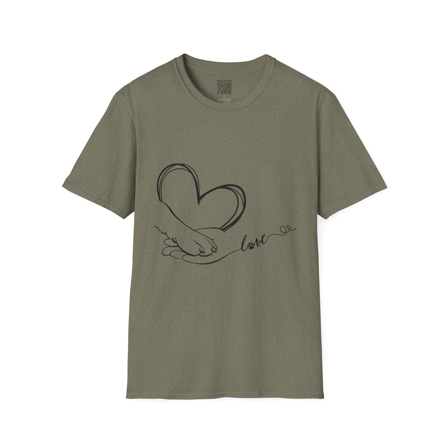 Paw in Hand Love Unisex Softstyle T-Shirt - Hand-Drawn Love Design