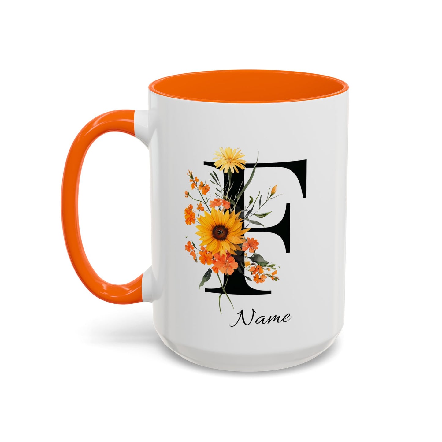 Personalized Floral Monogram Letter F, Custom Initial Mug, Monogrammed Mug, Bridesmaid Mug, Large Coffee Mug