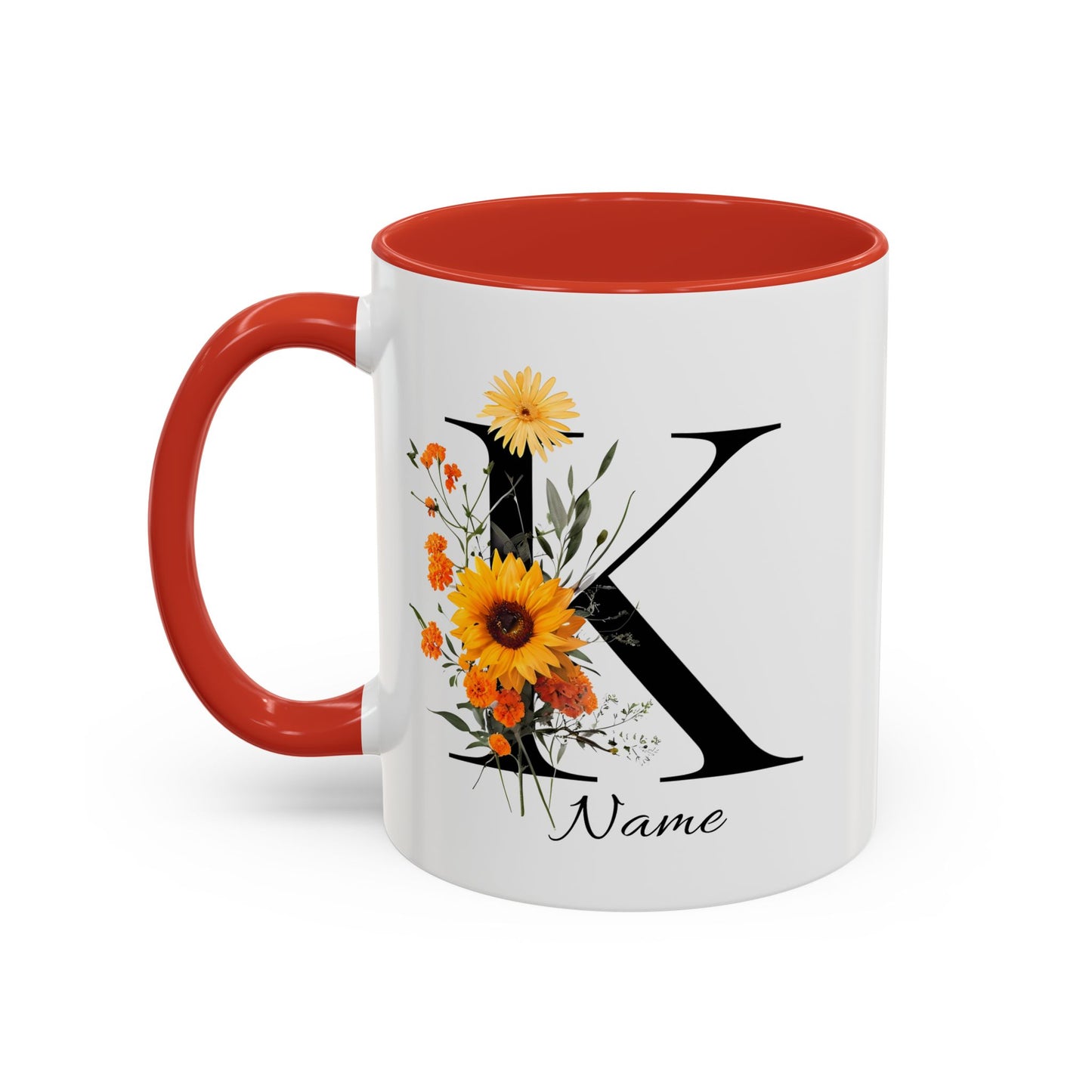 Personalized Floral Monogram - Letter K - Elegant Accent Coffee Mug – Personalized Mothers Day Gift